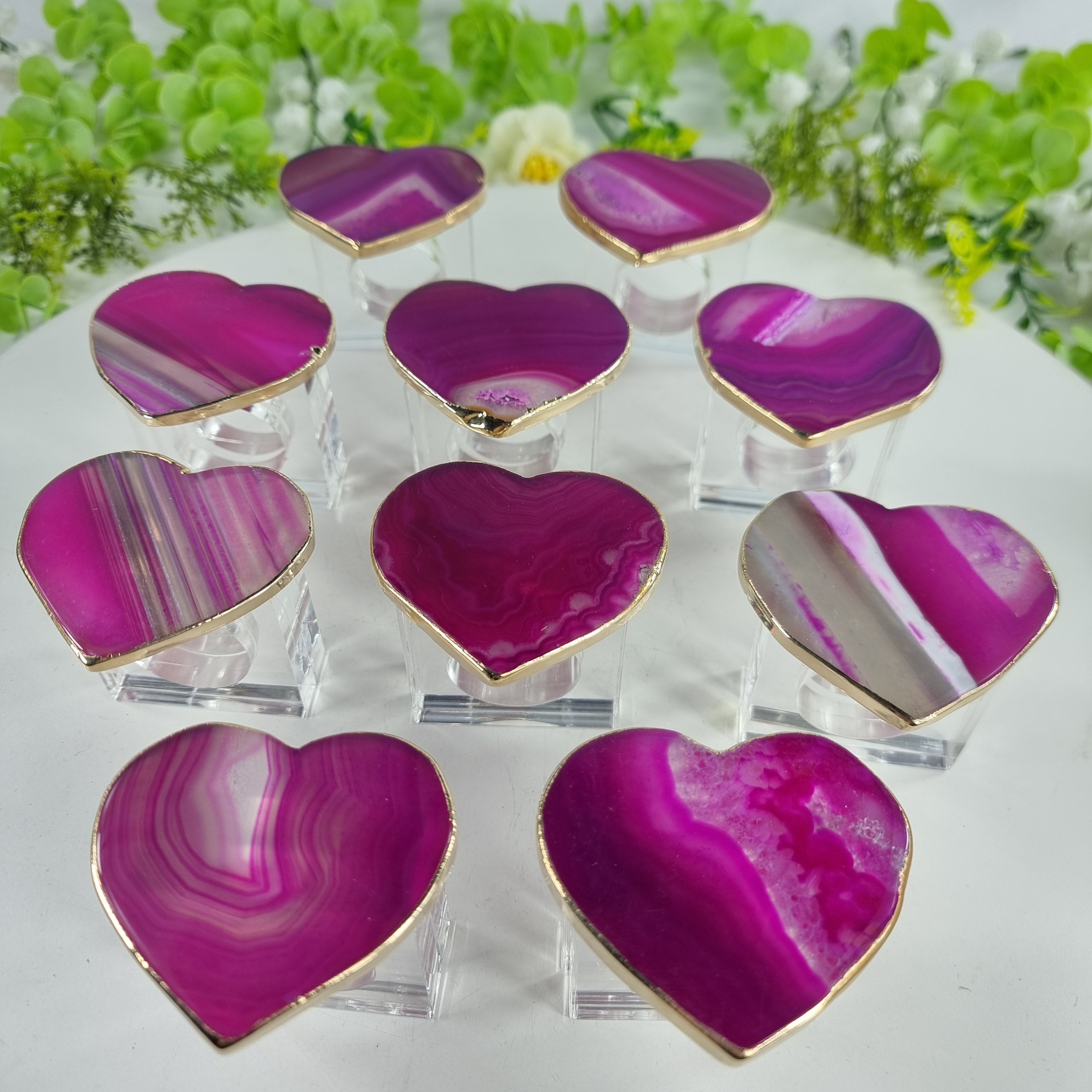 Agate Heart Napkin Rings GOLD PLATED | Kit 10 Units, Size 7 to 10 cm | Handcrafted Piece BR Crystals