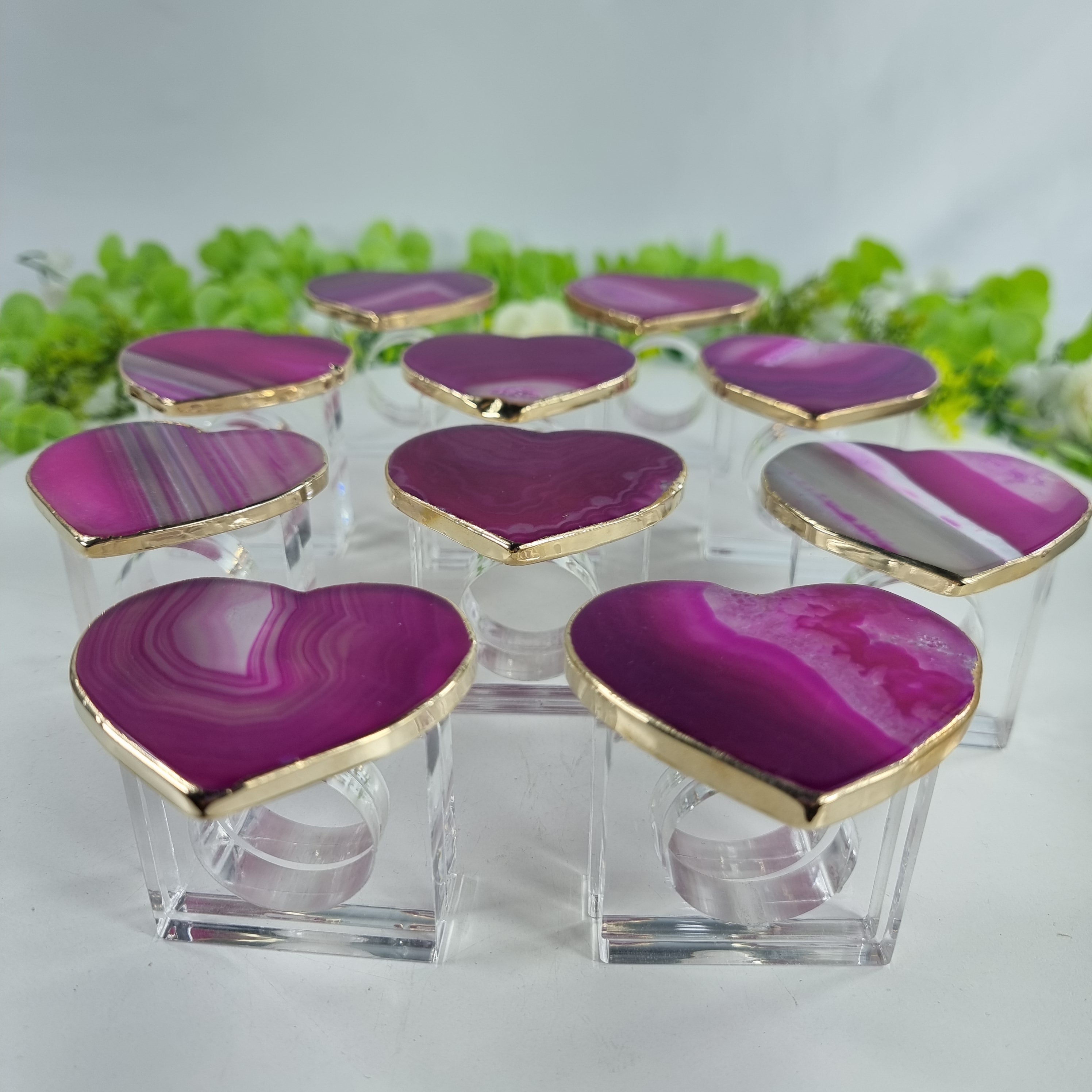 Agate Heart Napkin Rings GOLD PLATED | Kit 10 Units, Size 7 to 10 cm | Handcrafted Piece BR Crystals