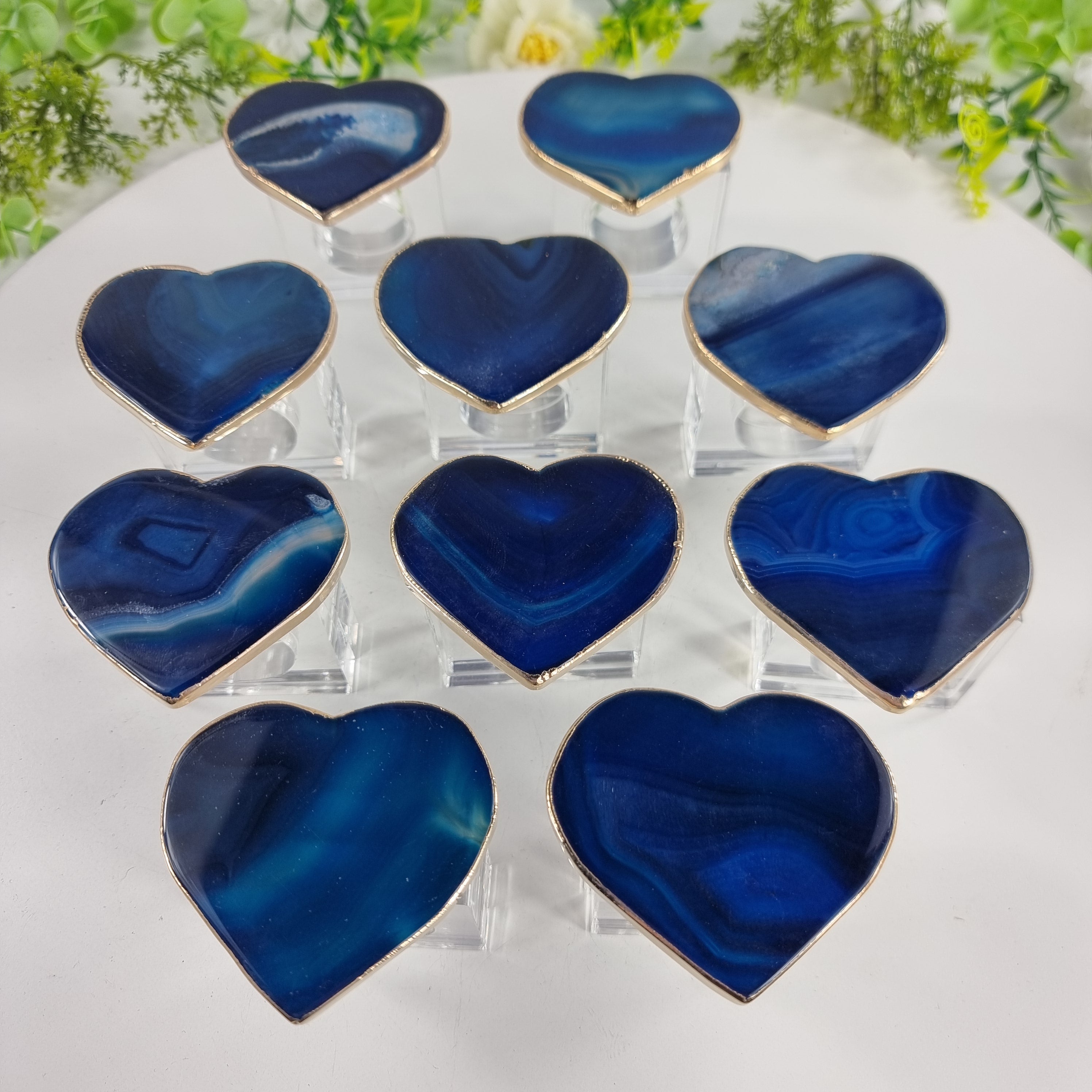 Agate Heart Napkin Rings GOLD PLATED | Kit 10 Units, Size 7 to 10 cm | Handcrafted Piece BR Crystals