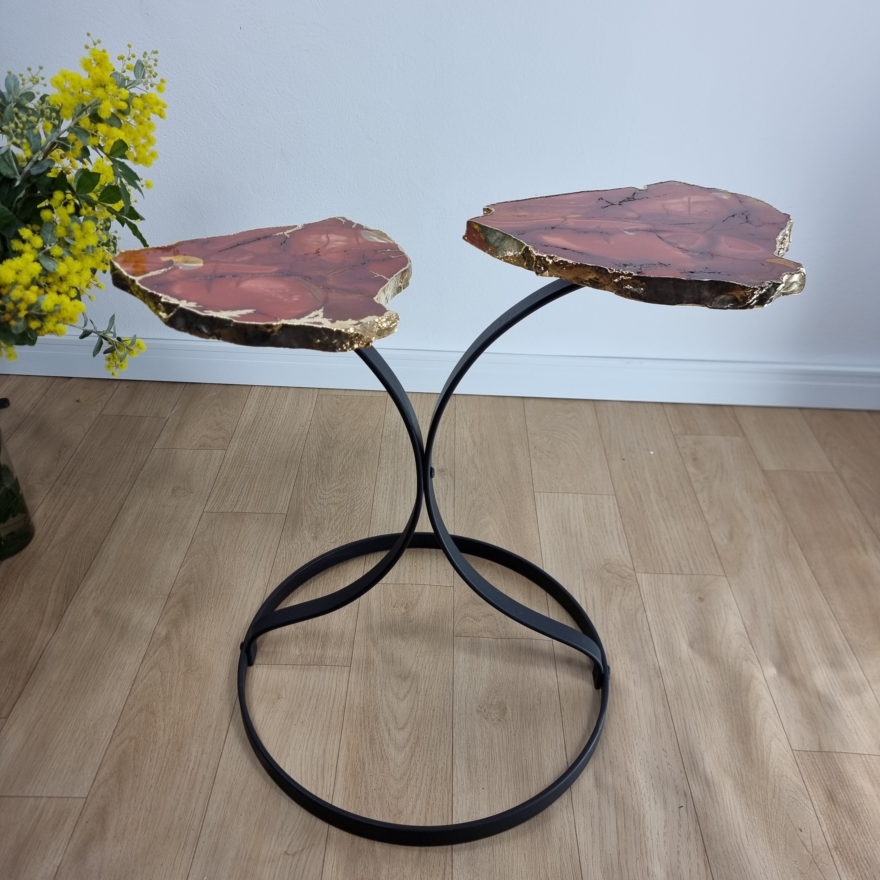 MOKAITA Side Table (PAIR) | Black Iron Base | 50 cm Height - BR Crystals Handmade Piece