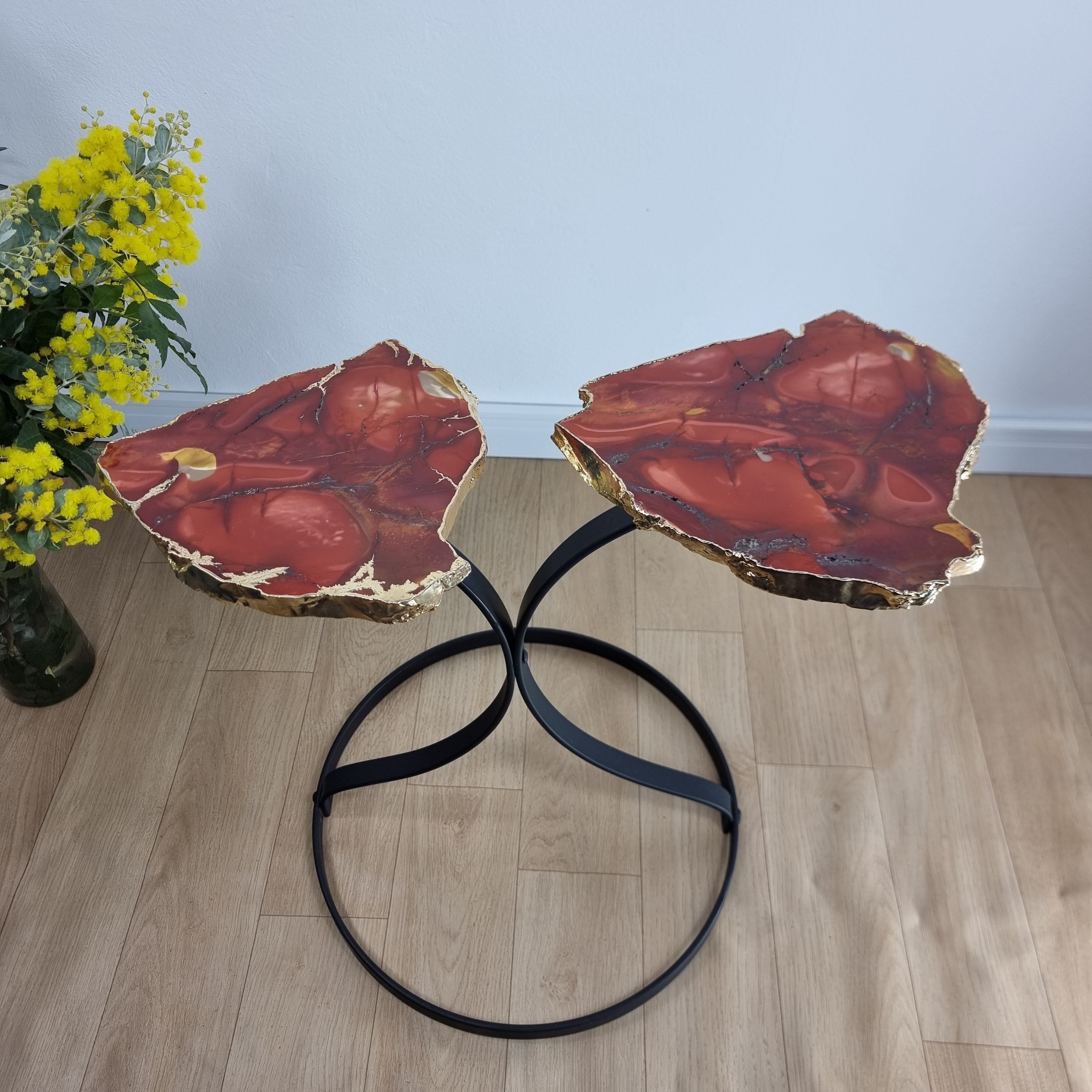 MOKAITA Side Table (PAIR) | Black Iron Base | 50 cm Height - BR Crystals Handmade Piece