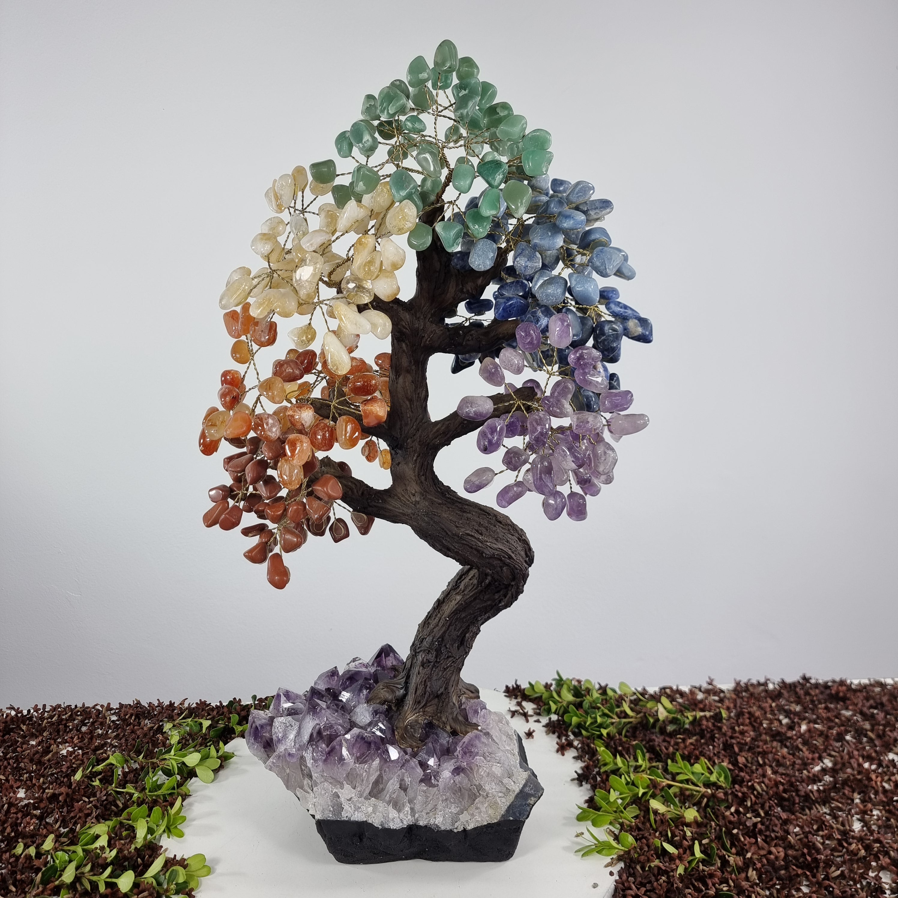 7 CHAKRA Tree Natural Rainbow | 720 Stones, 120 Branches | Special Amethyst Base with 60 cm Height - Handmade Piece BR Crystals