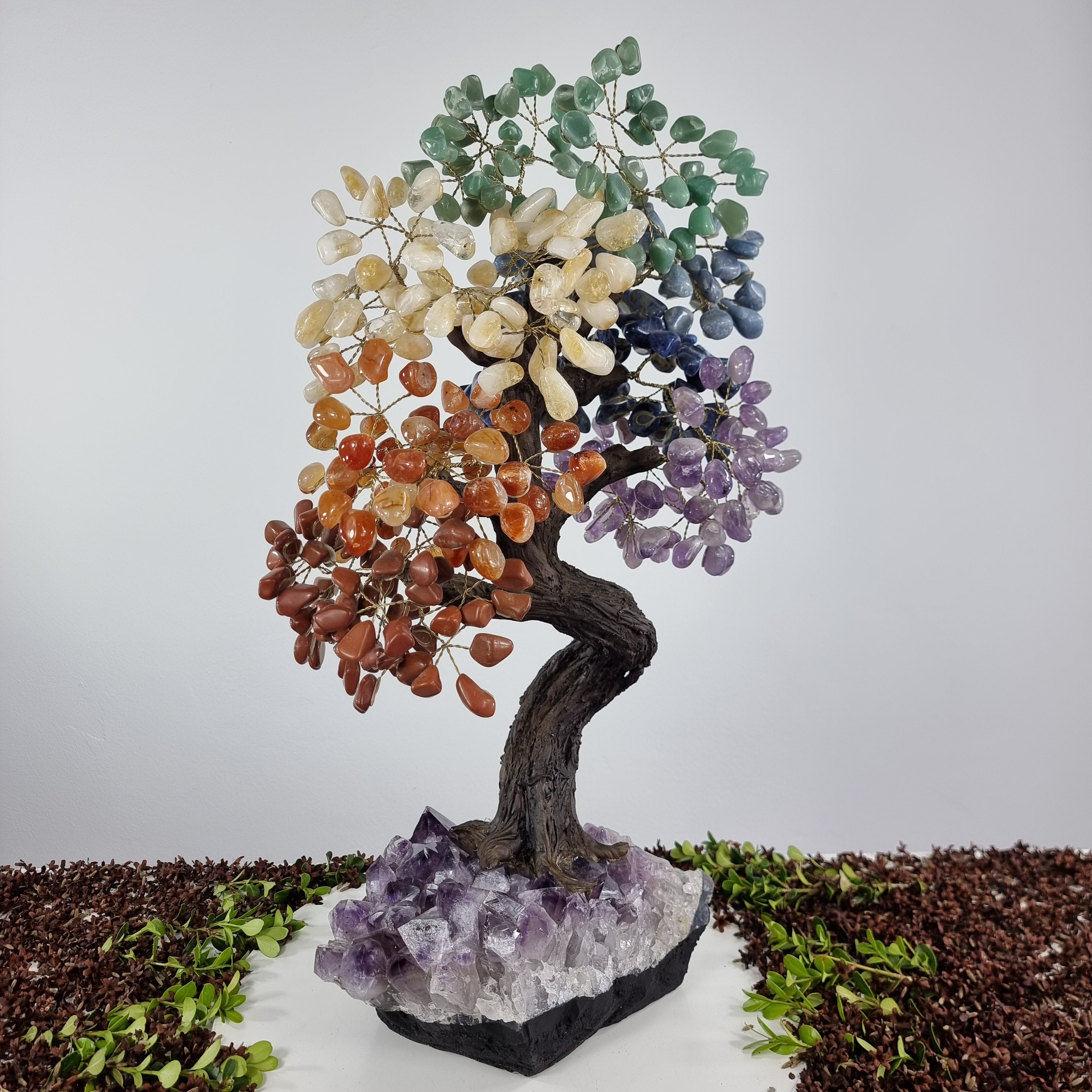 7 CHAKRA Tree Natural Rainbow | 720 Stones, 120 Branches | Special Amethyst Base with 60 cm Height - Handmade Piece BR Crystals