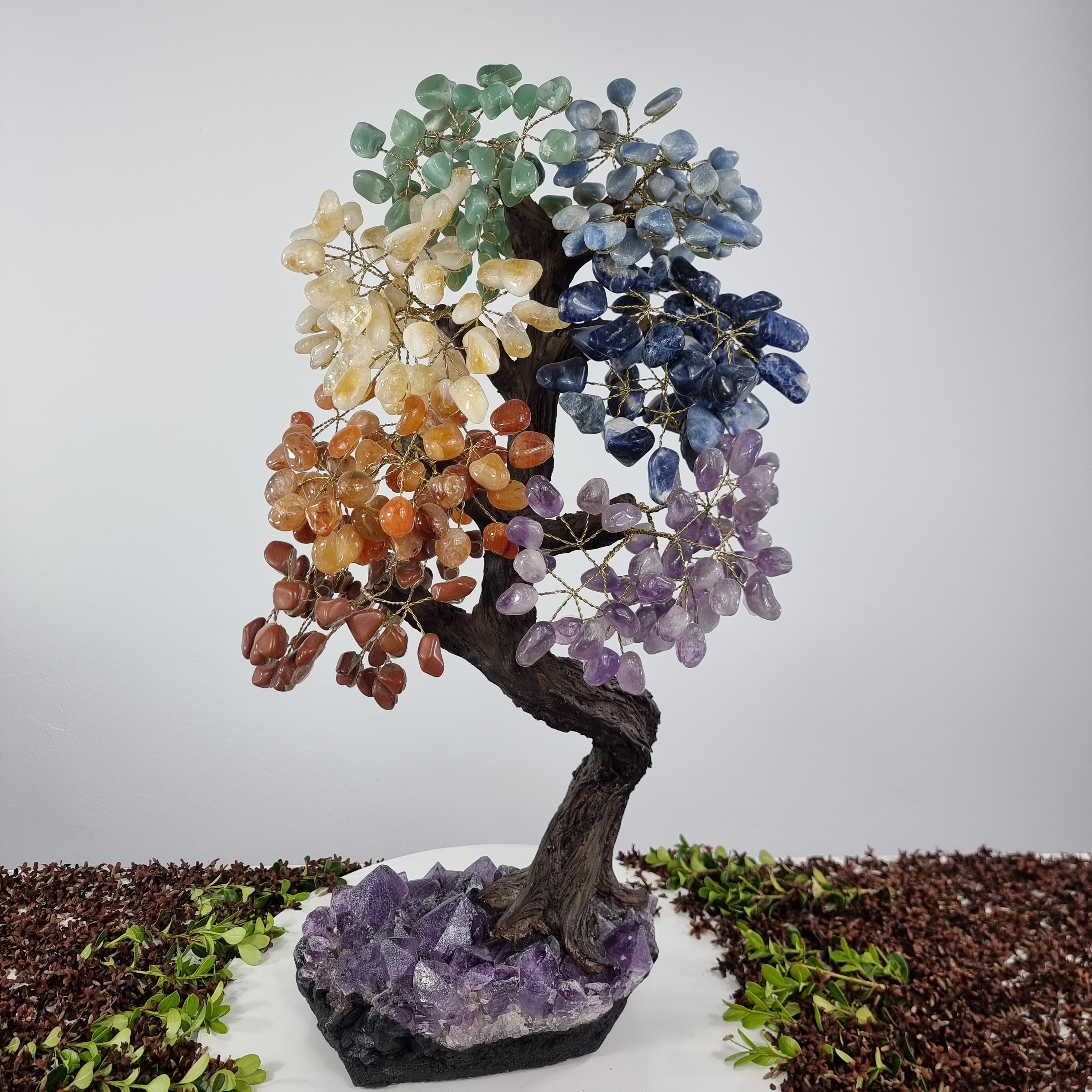 Natural Rainbow 7 CHAKRAS Tree | 720 Stones, 120 Branches | Super Special Amethyst Base with 60 cm height - Handmade Piece BR Crystals