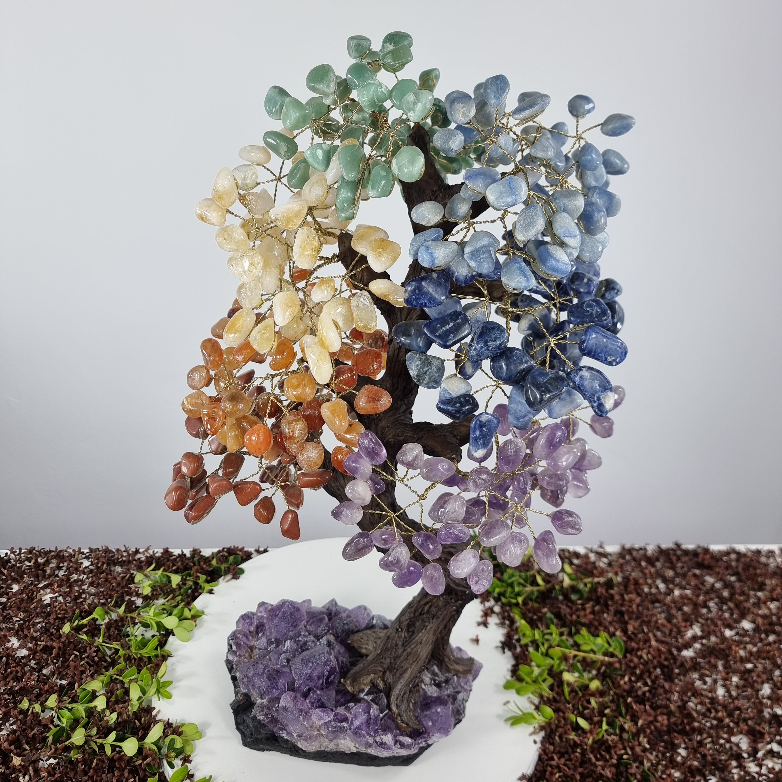 Natural Rainbow 7 CHAKRAS Tree | 720 Stones, 120 Branches | Super Special Amethyst Base with 60 cm height - Handmade Piece BR Crystals