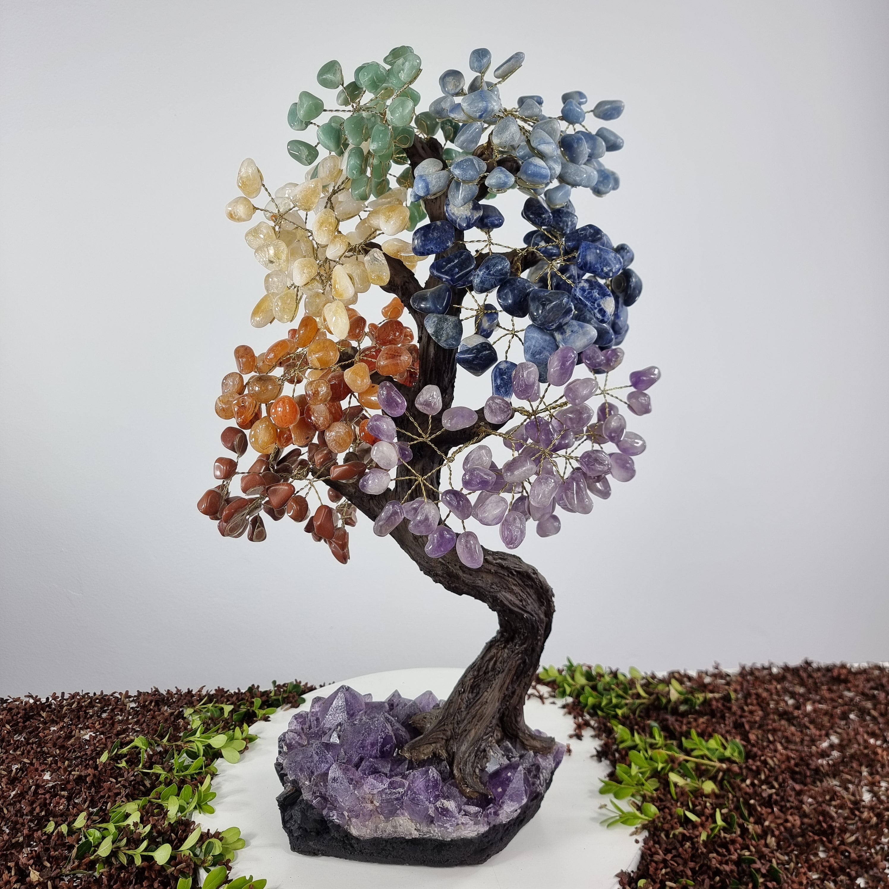 Natural Rainbow 7 CHAKRAS Tree | 720 Stones, 120 Branches | Super Special Amethyst Base with 60 cm height - Handmade Piece BR Crystals
