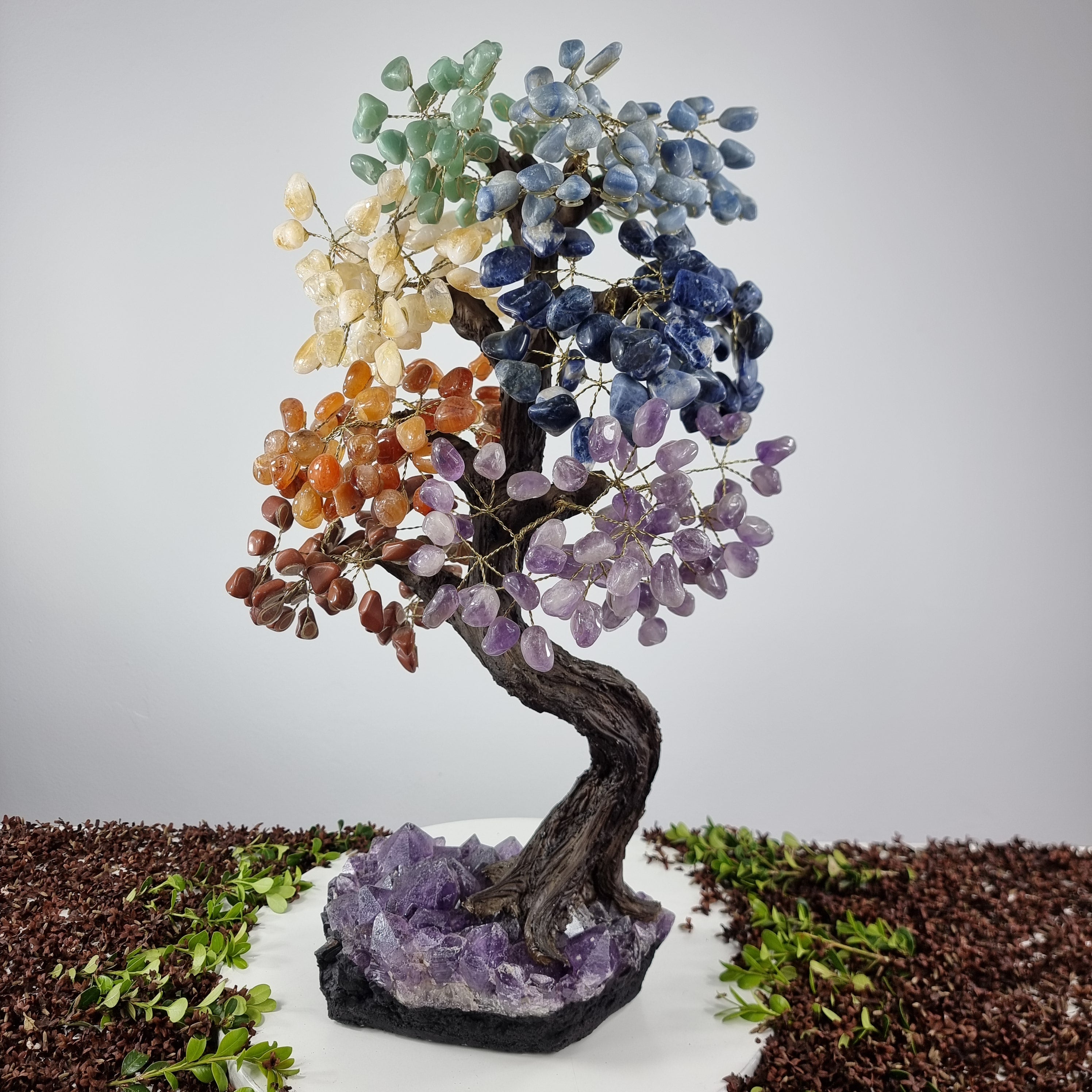 Natural Rainbow 7 CHAKRAS Tree | 720 Stones, 120 Branches | Super Special Amethyst Base with 60 cm height - Handmade Piece BR Crystals