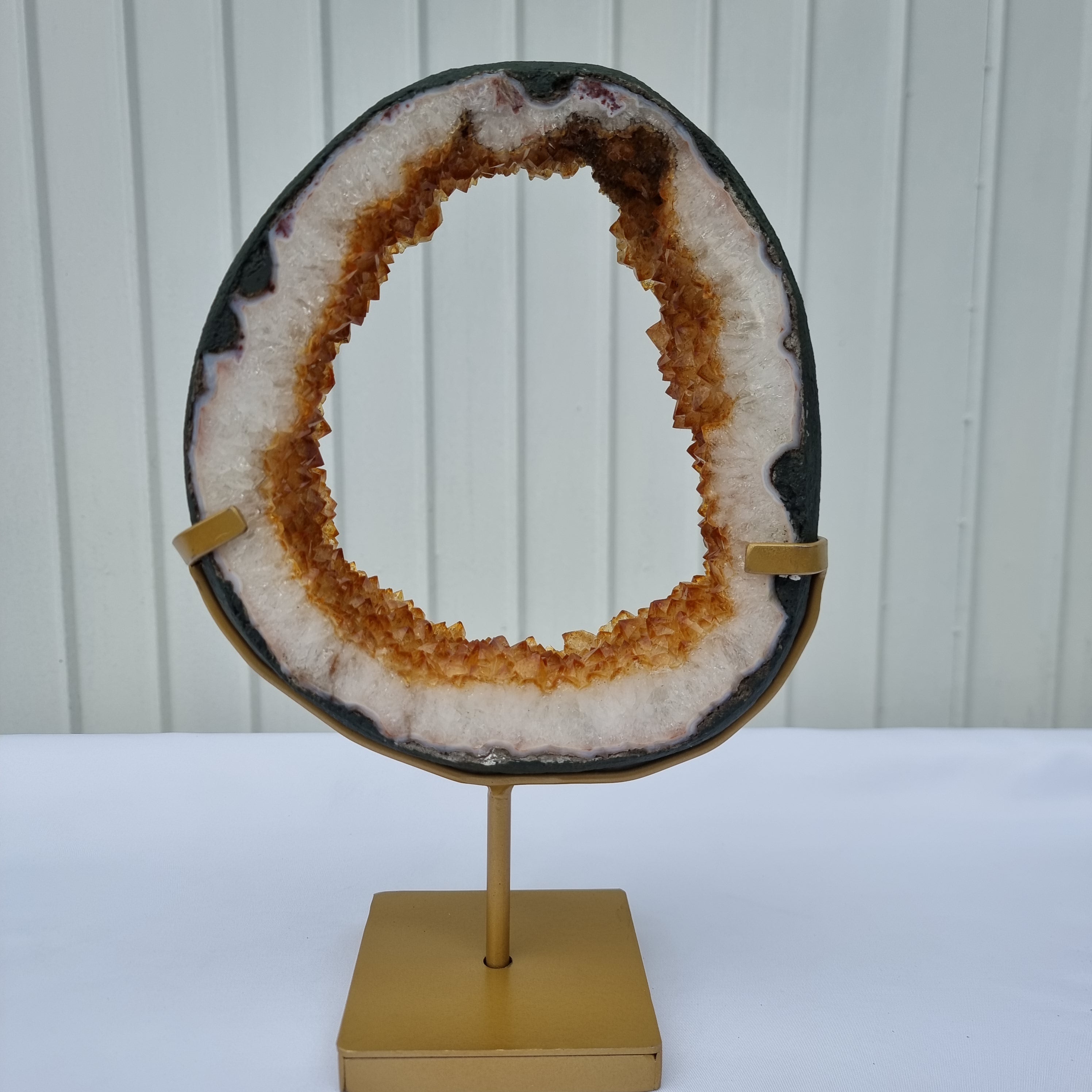 Argola de CITRINO Especial | Base de ferro Preta | Peso 2,30 kgs, Altura 31 cm | Energia, Beleza e Sofisticação | Peça Artesanal BR Crystals 