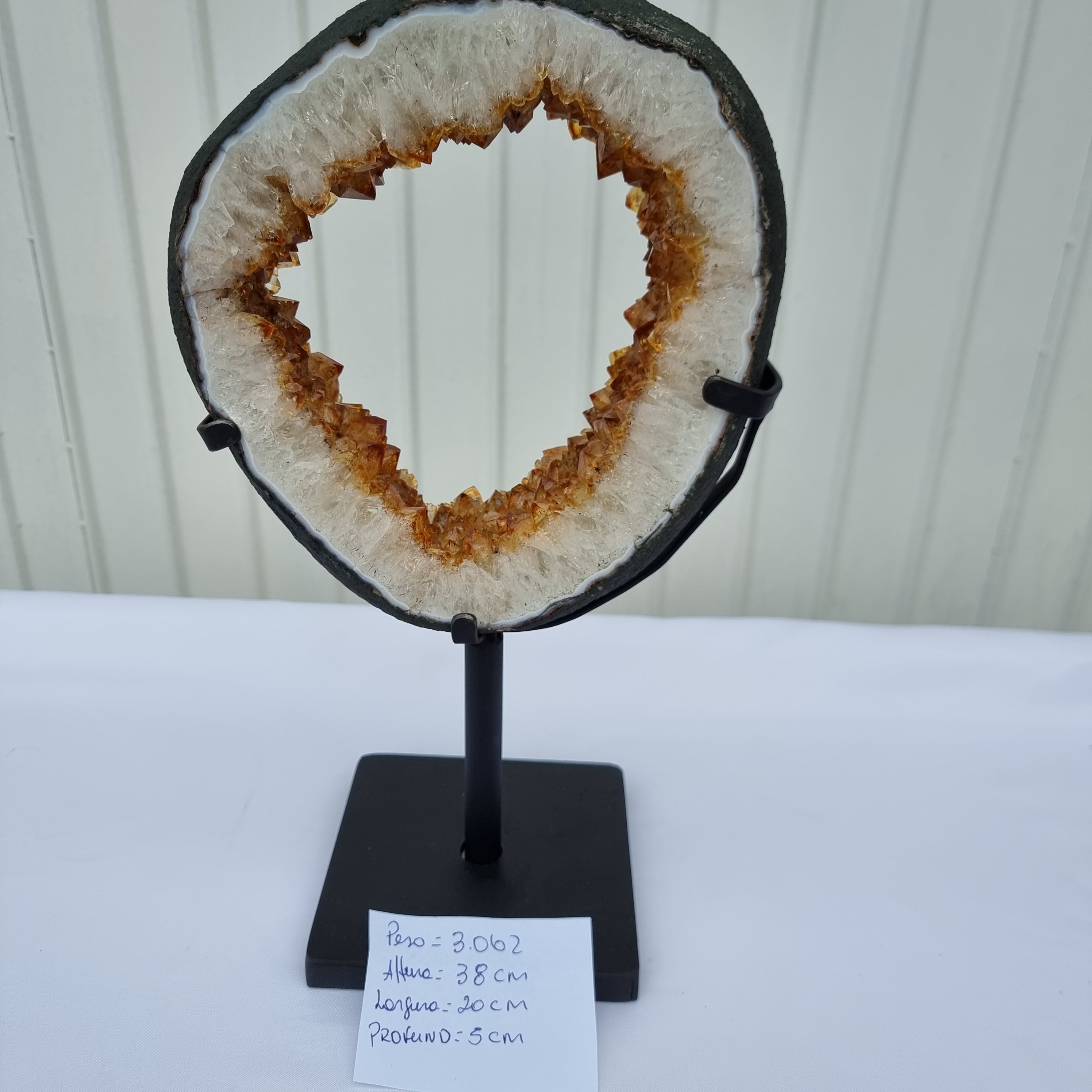 Special CITRINE Hoop | Black Iron Base | Weight 3.10 kgs, Height 38 cm | Energy, Beauty, and Sophistication | BR Crystals Handmade Piece