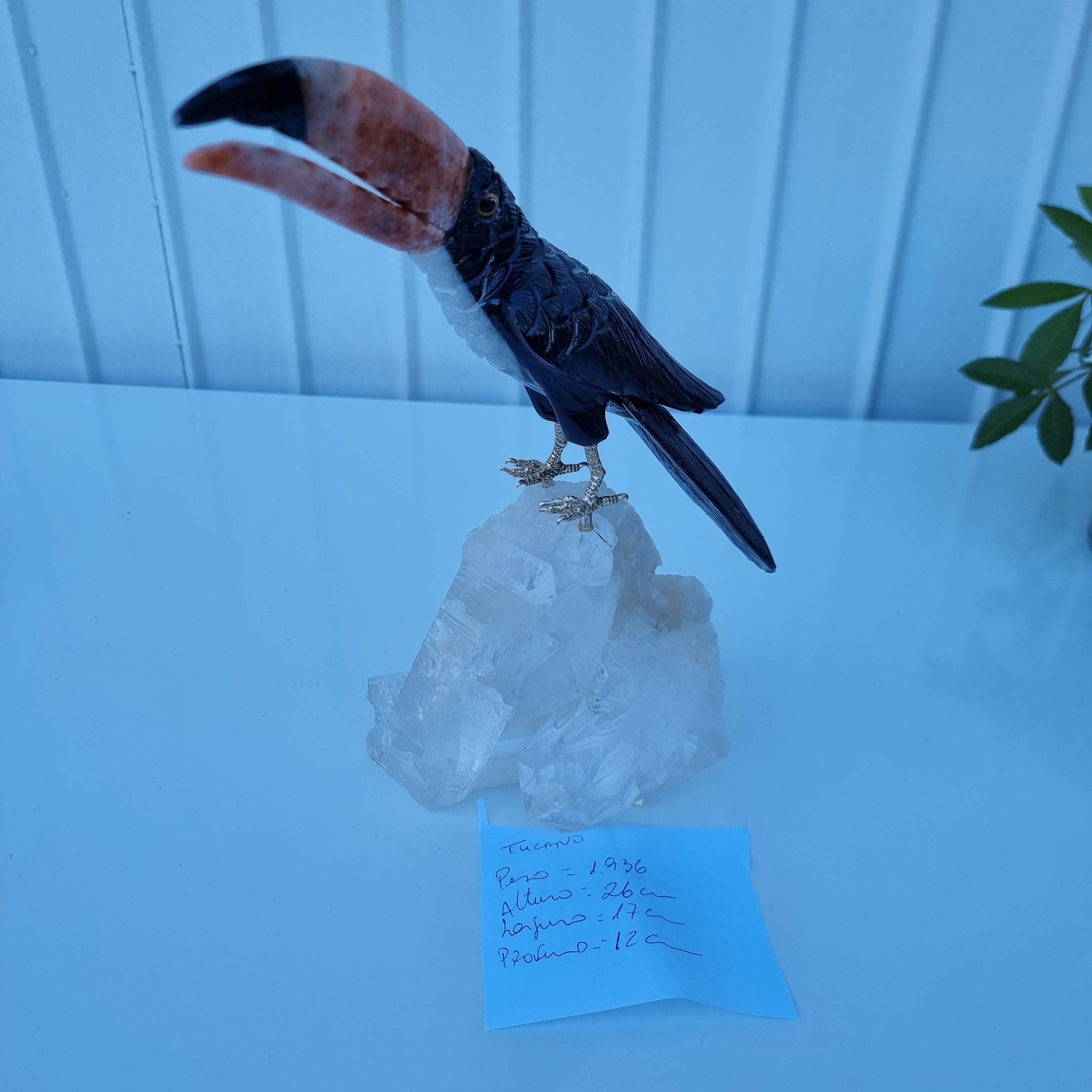Special Natural Crystal Black Toucan | Weight 1.95 Kgs, Height 26 cm | Exclusive, Energy and Beauty