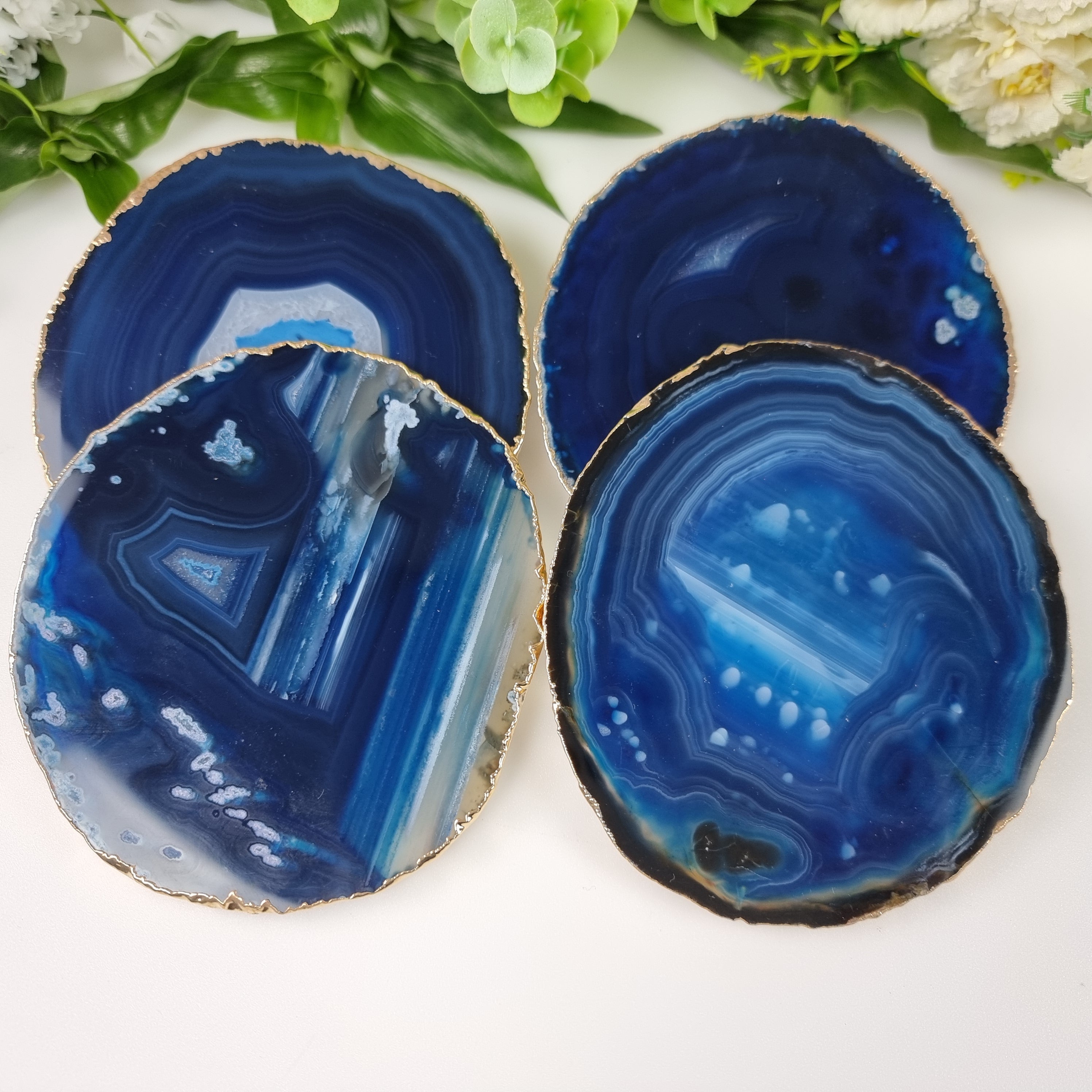 Blue Agate Coasters set of 4, sizes 3.5" to 4.5" each