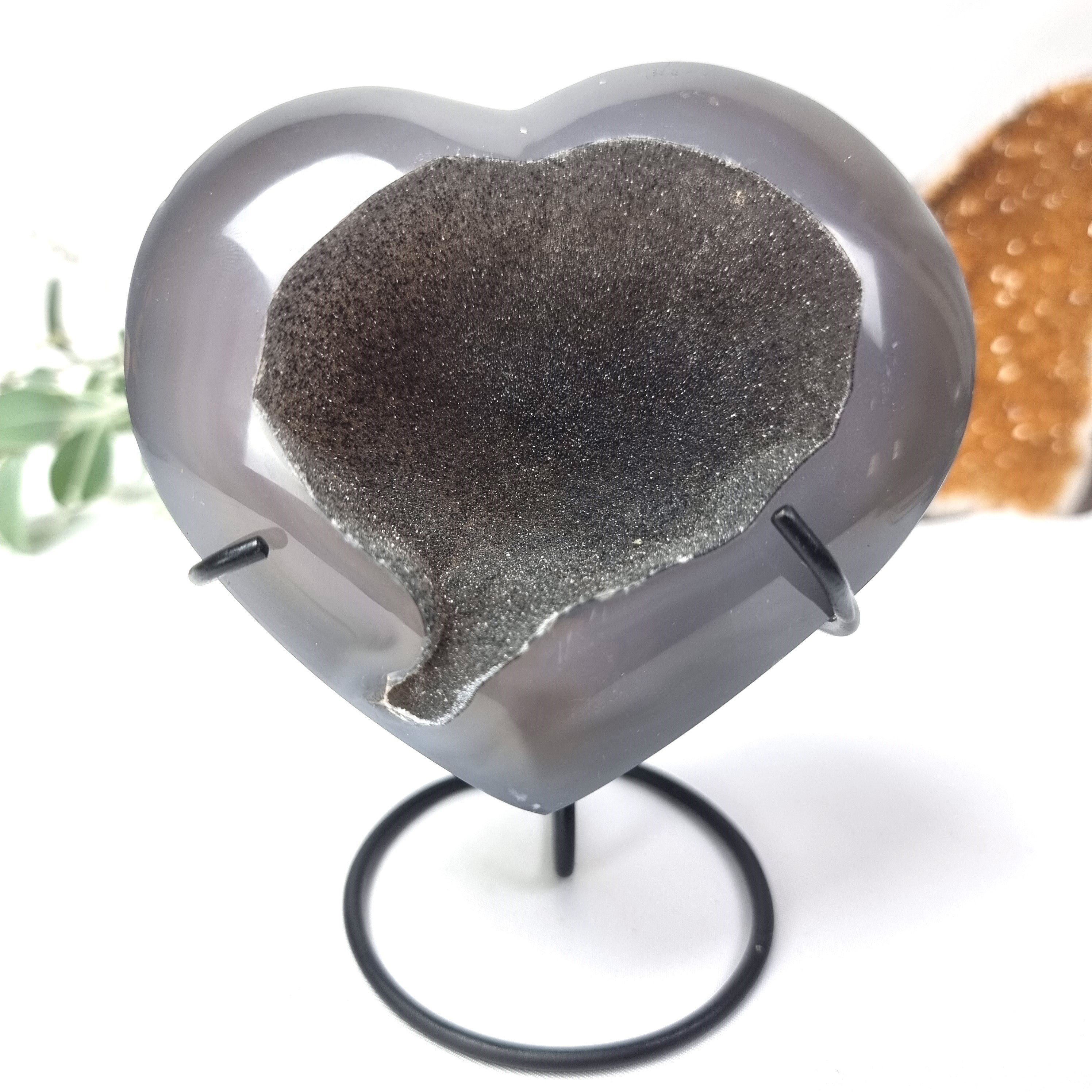 Agate Heart Geode, Extra Quality, metal stand, 1.40 lbs & 4.51" Tall #by Brcrystals