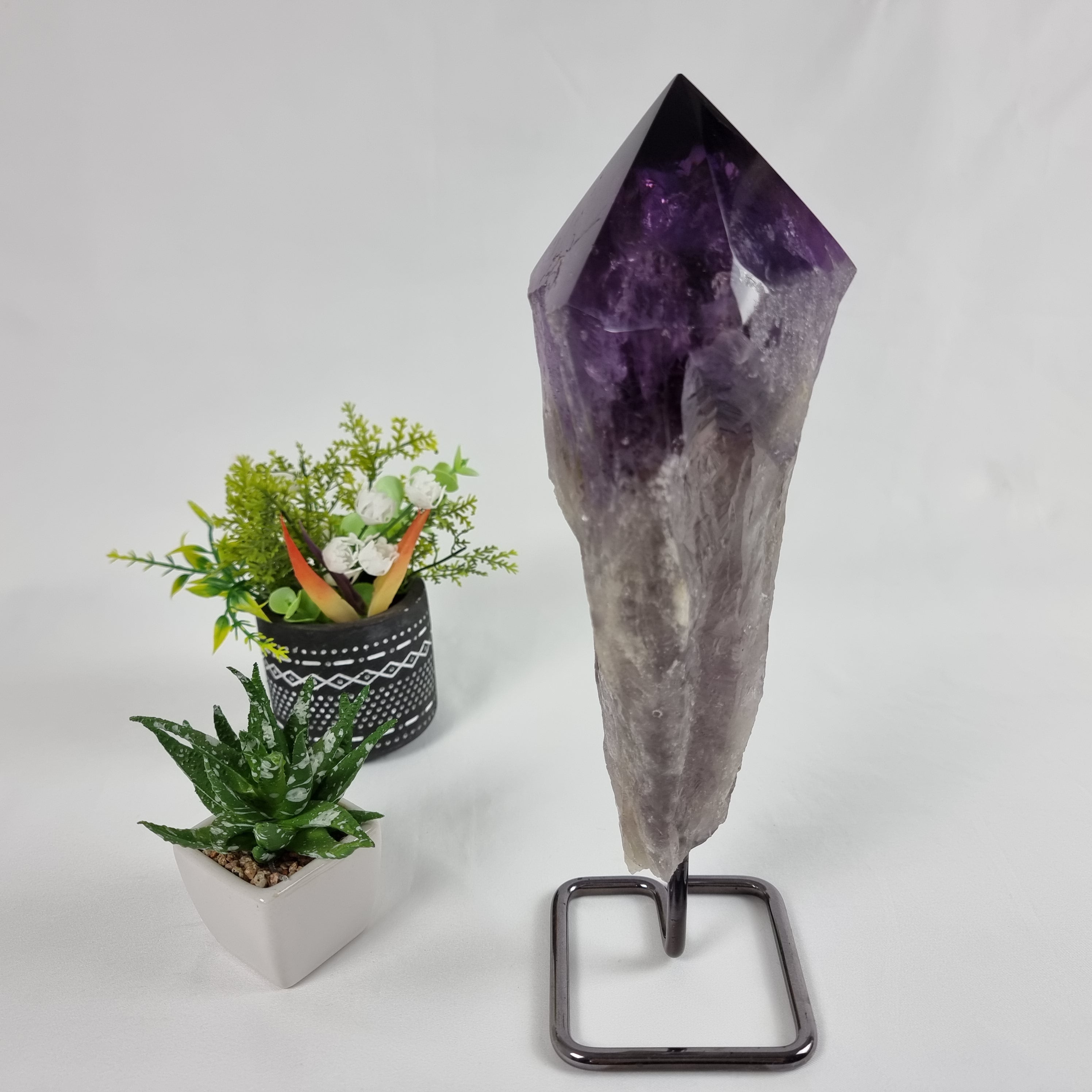 Amethyst Point Iron Base | 1.10 Kgs, 28 cm Height | Energy, Beauty, and Sophistication