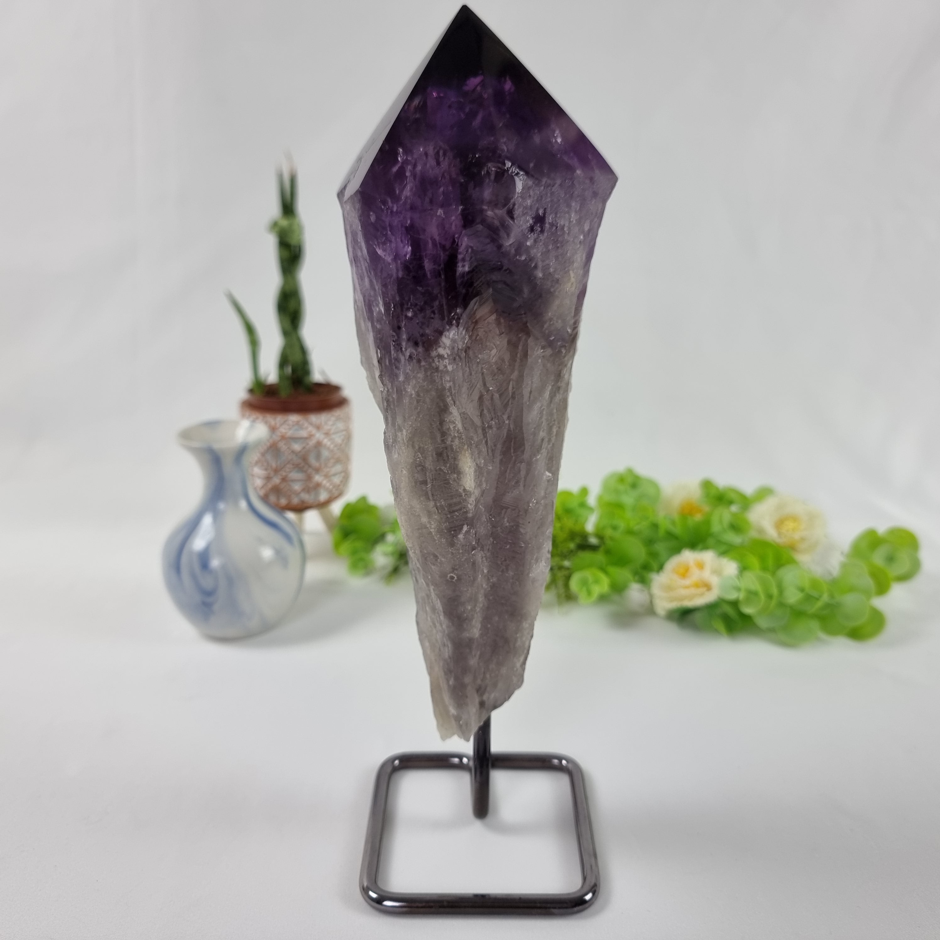 Amethyst Point Iron Base | 1.10 Kgs, 28 cm Height | Energy, Beauty, and Sophistication