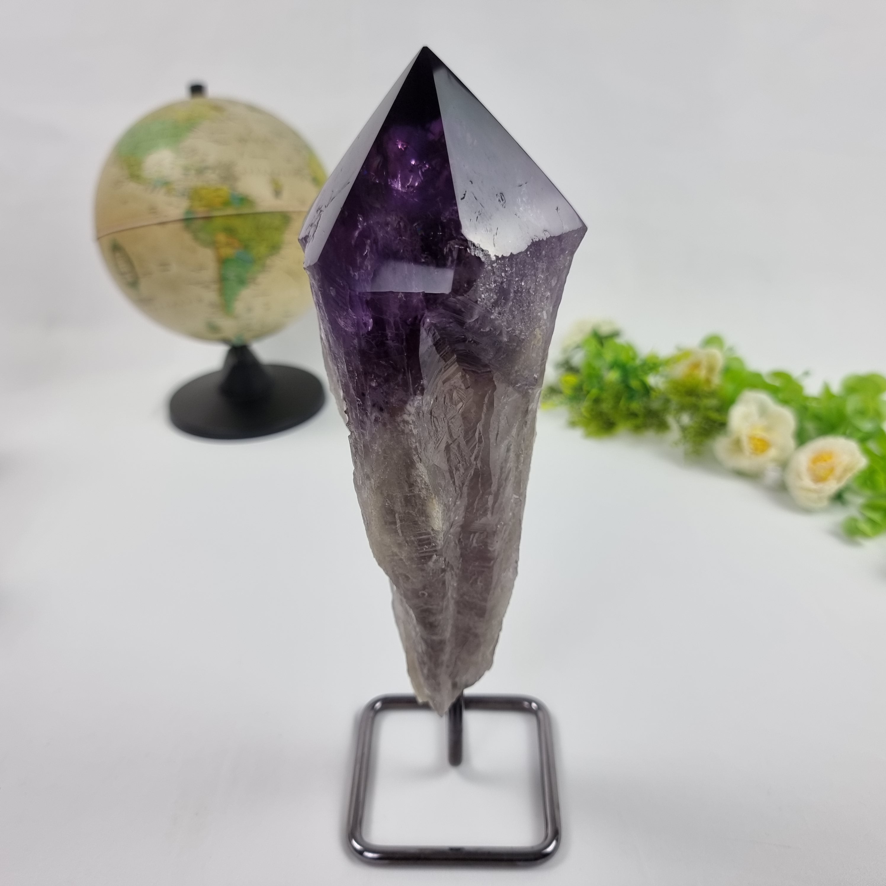 Amethyst Point Iron Base | 1.10 Kgs, 28 cm Height | Energy, Beauty, and Sophistication