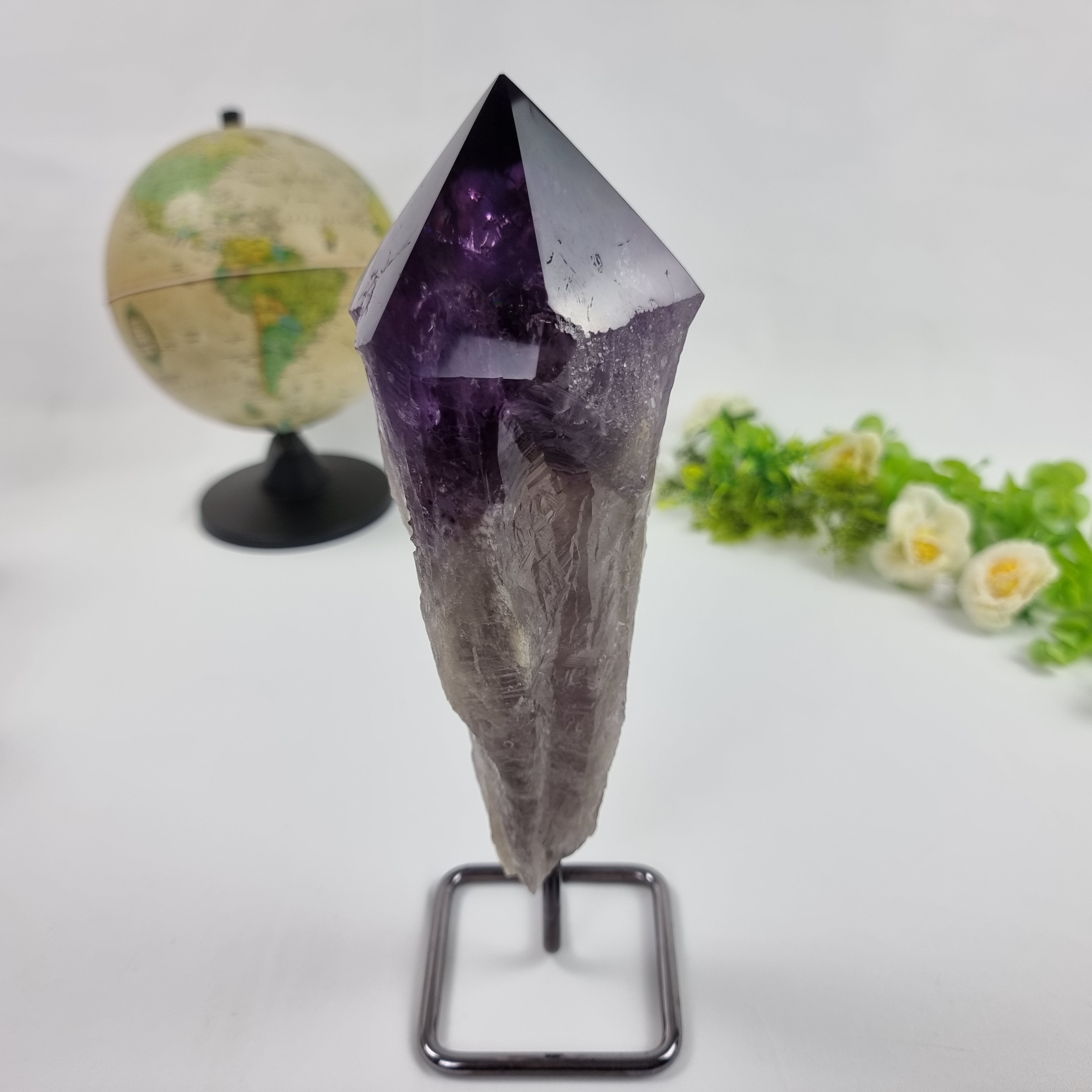 Amethyst Point Iron Base | 1.10 Kgs, 28 cm Height | Energy, Beauty, and Sophistication