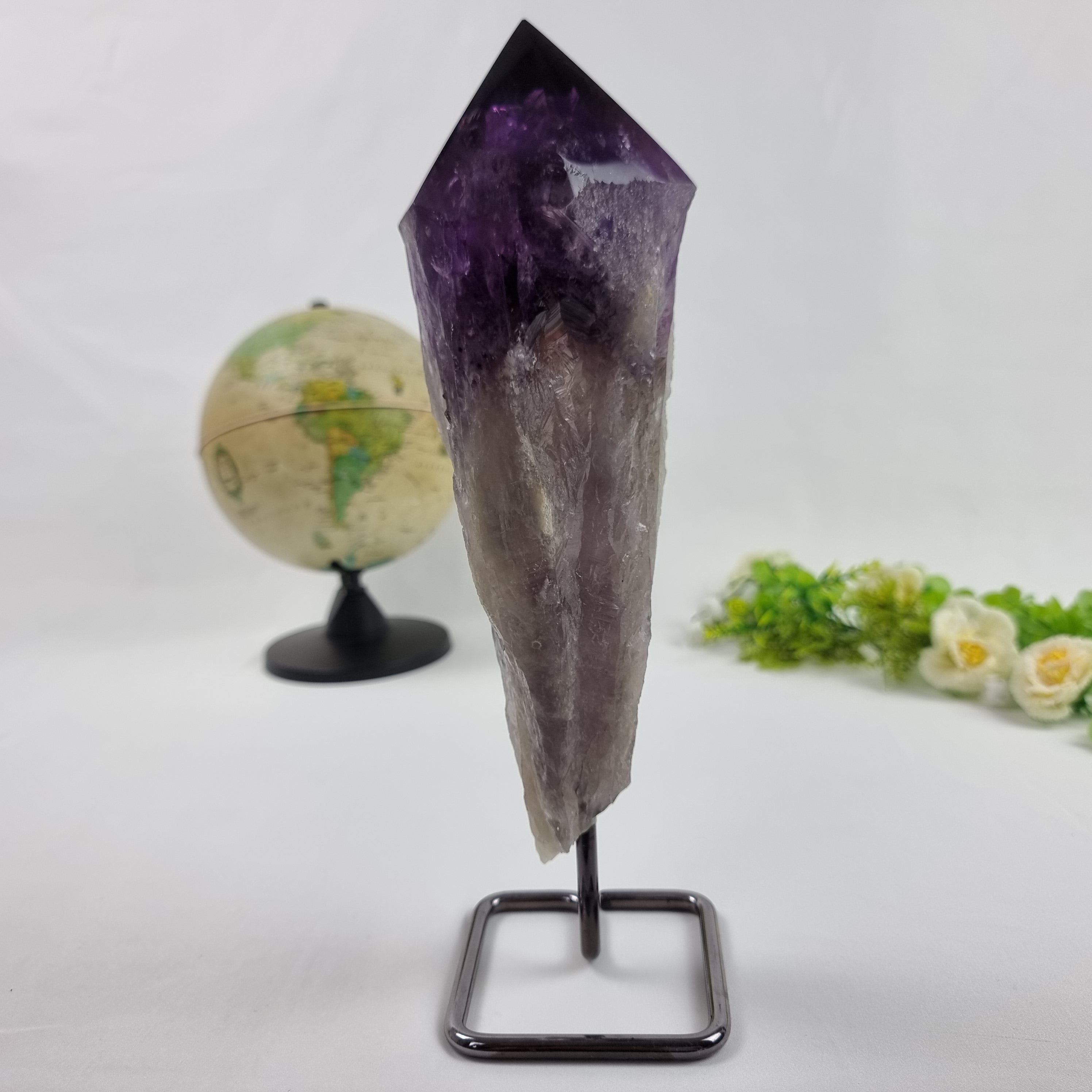 Amethyst Point Iron Base | 1.10 Kgs, 28 cm Height | Energy, Beauty, and Sophistication