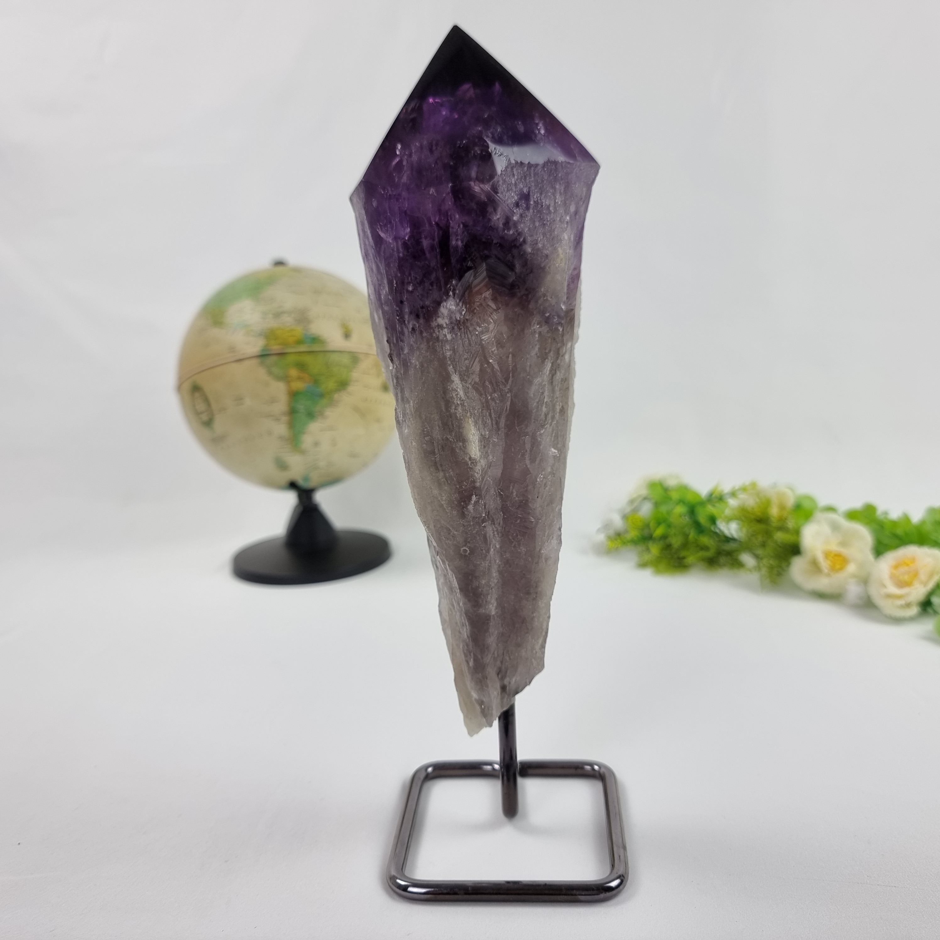 Amethyst Point Iron Base | 1.10 Kgs, 28 cm Height | Energy, Beauty, and Sophistication