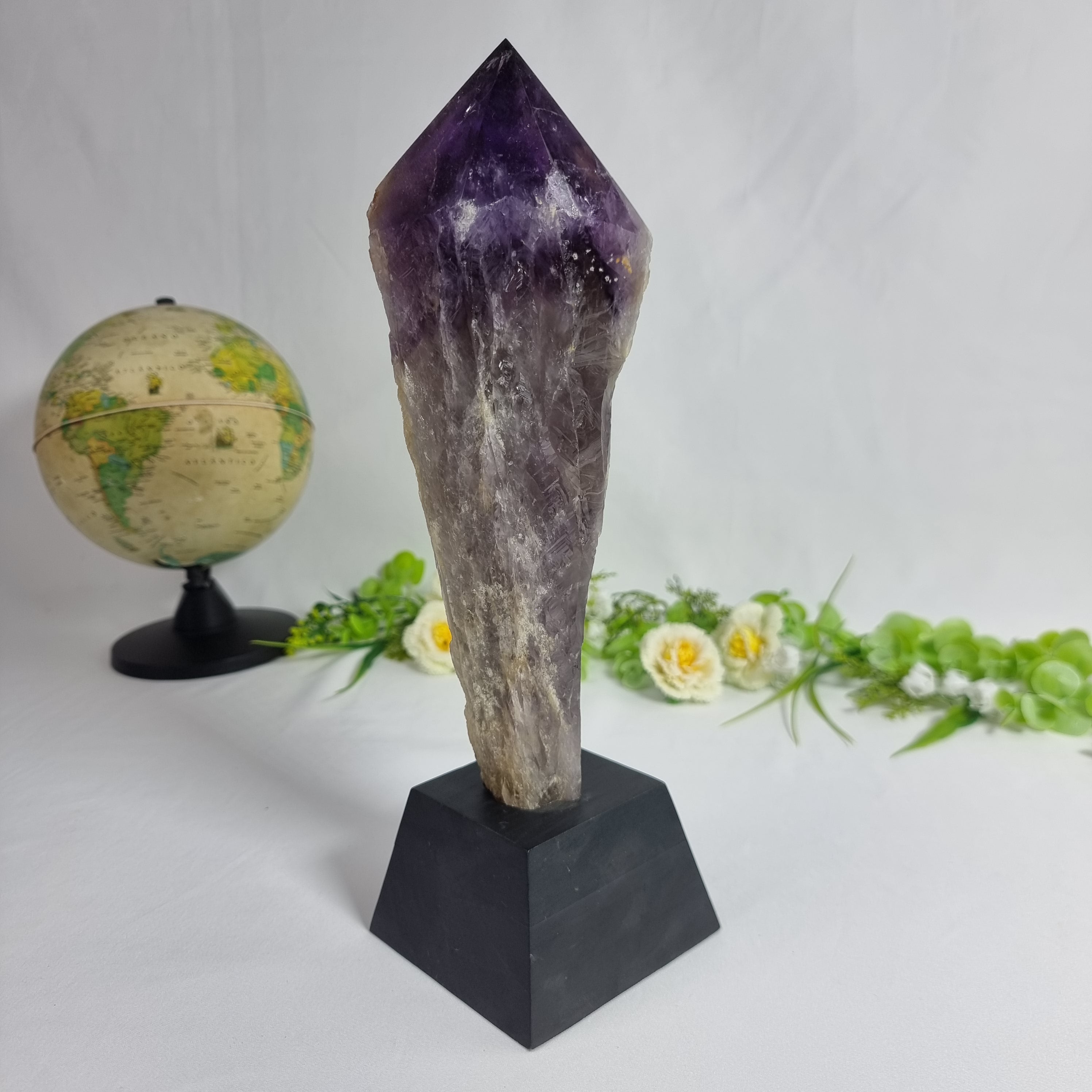 Amethyst Point Wood Base - Crystal Point, Purple Amethyst Stone, 2.65 lbs