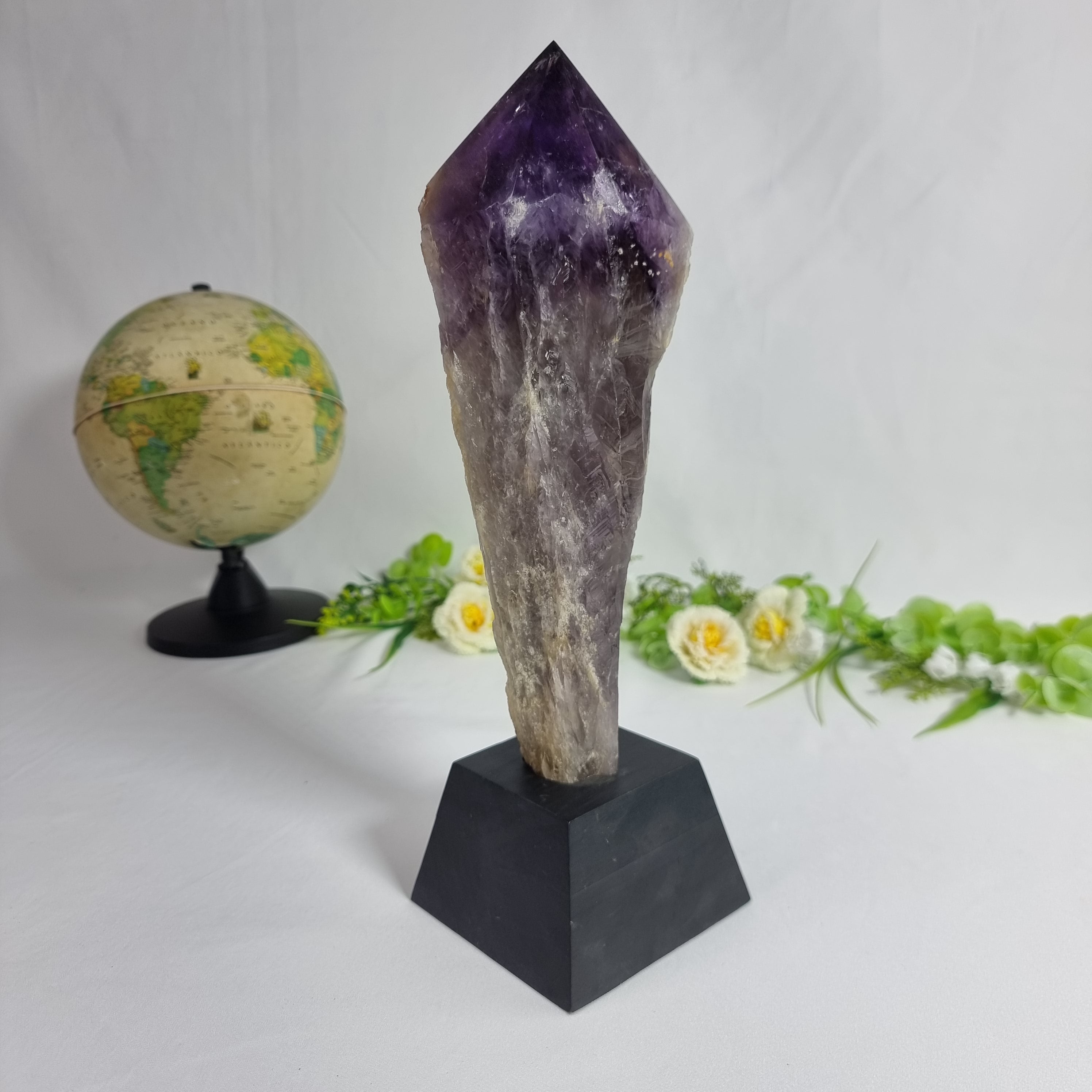 Amethyst Point Wood Base - Crystal Point, Purple Amethyst Stone, 2.65 lbs