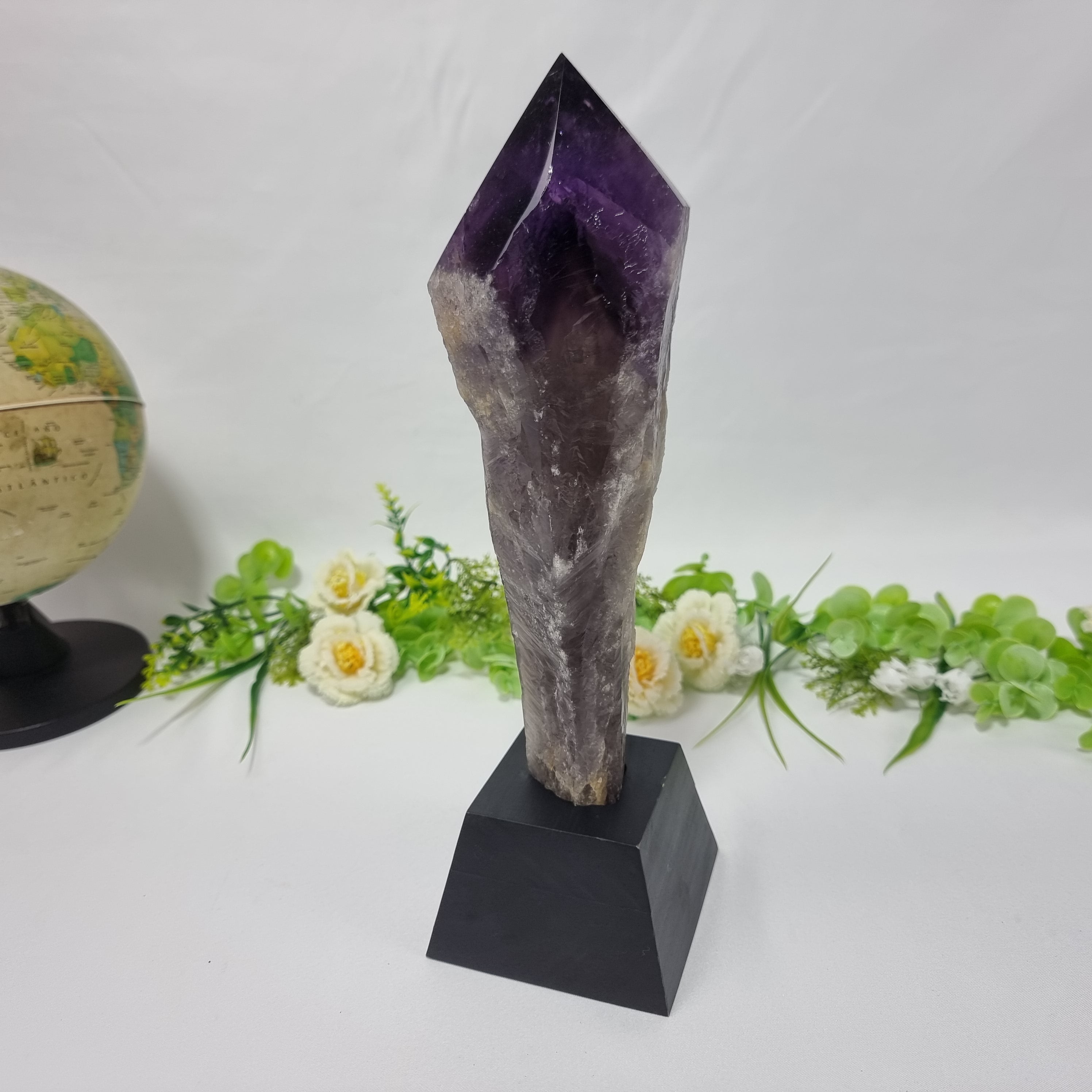 Amethyst Point Wood Base - Crystal Point, Purple Amethyst Stone, 2.65 lbs