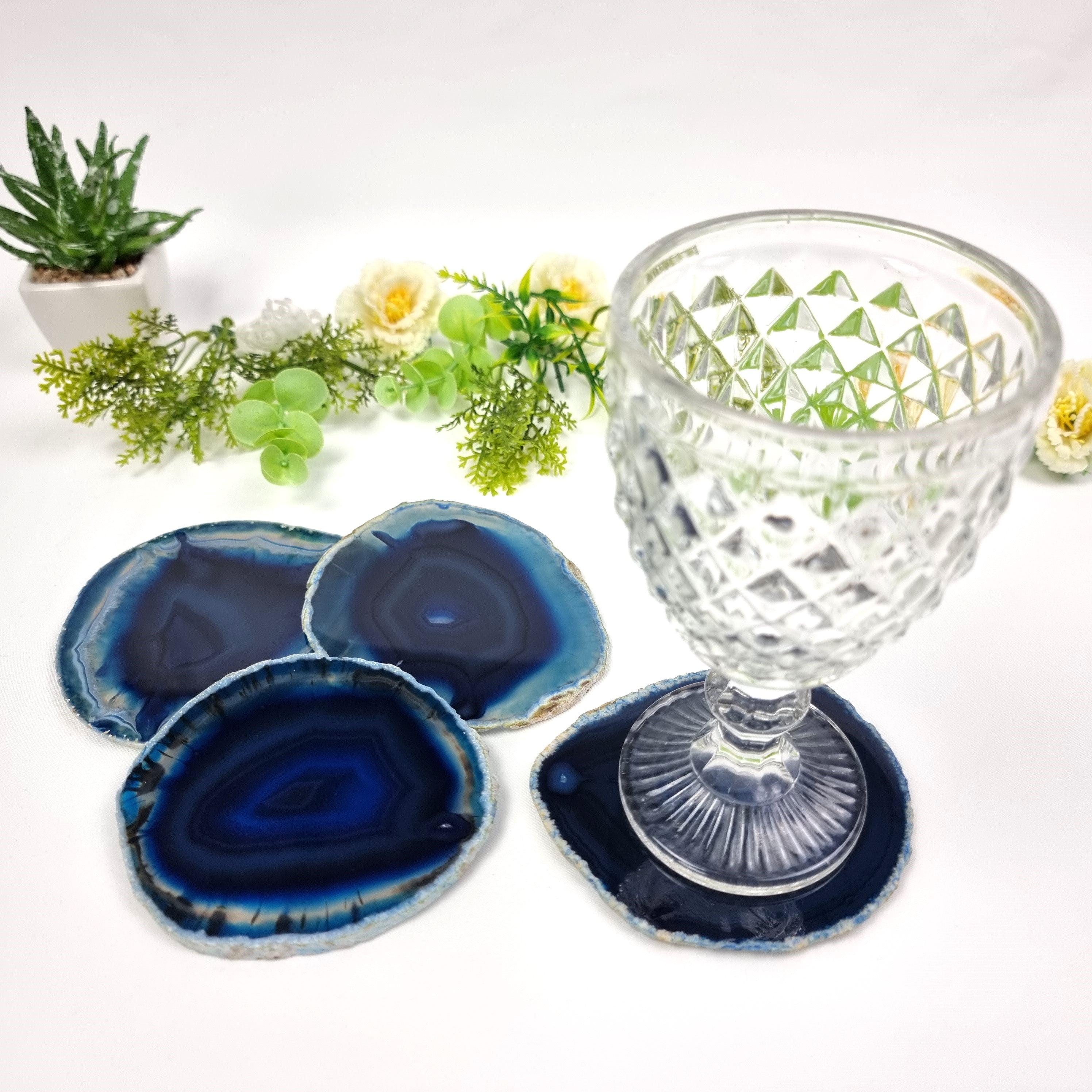 Blue Agate Coasters set of 4, sizes 3.5" to 4.5" each