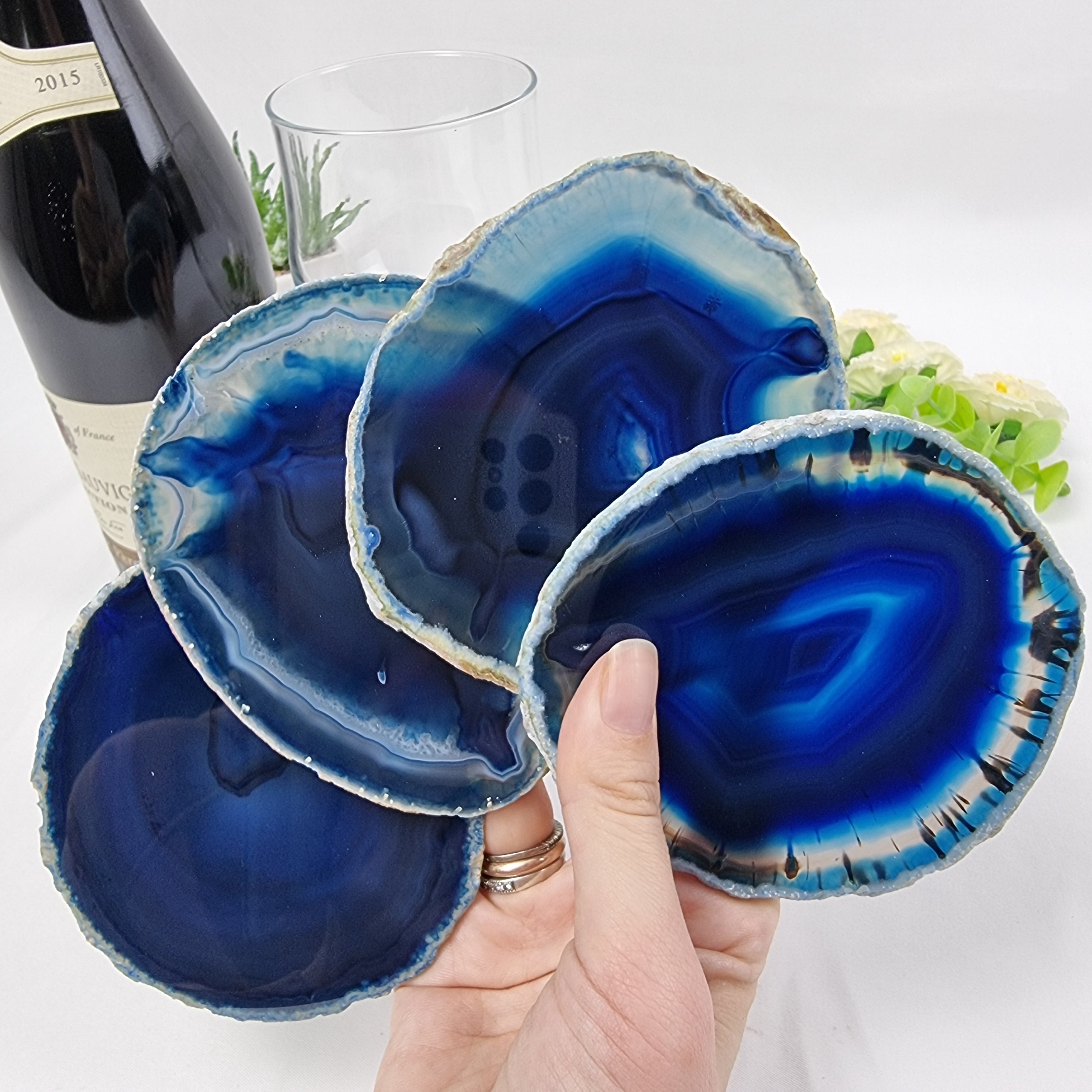 Blue Agate Coasters set of 4, sizes 3.5" to 4.5" each