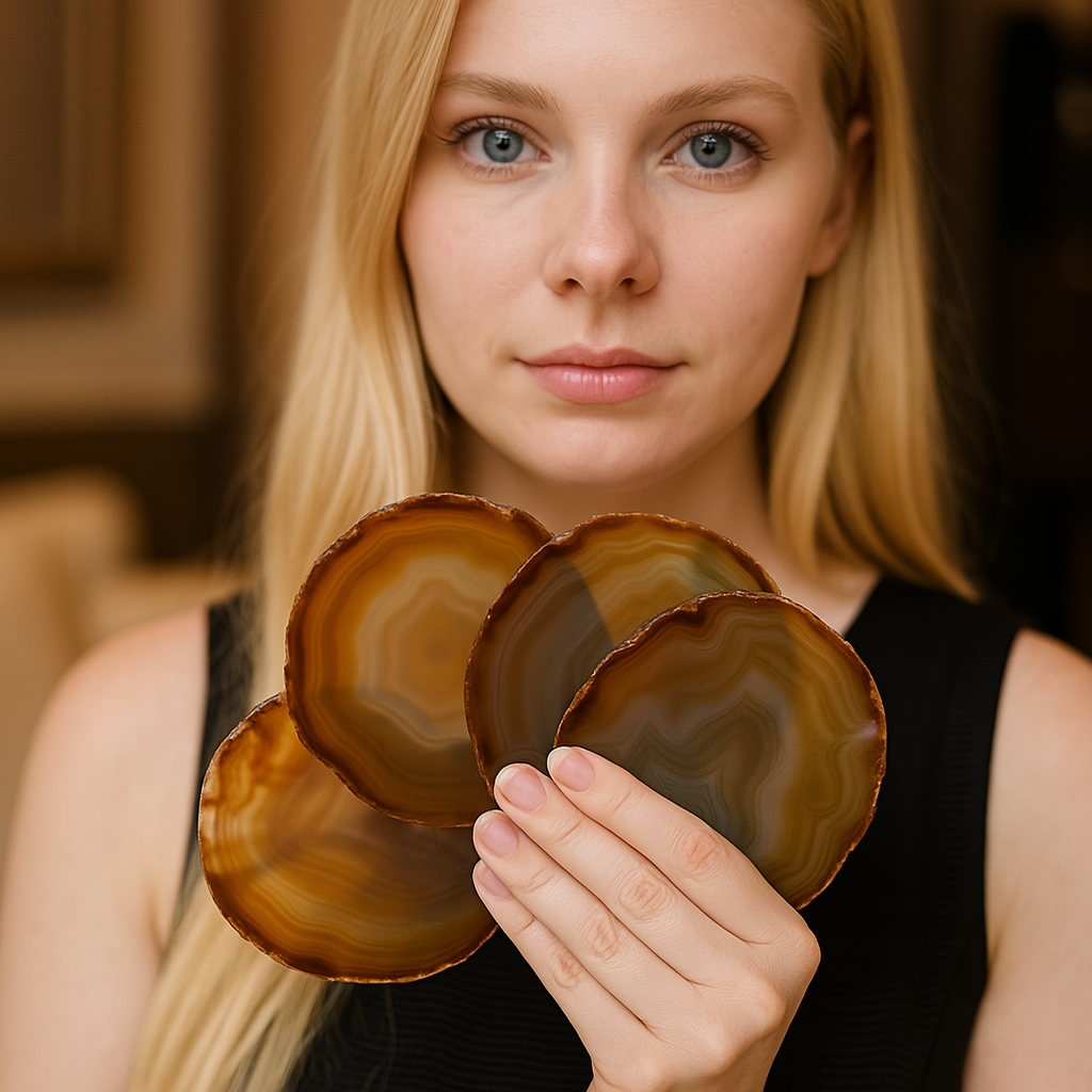 Natural Agate Coasters | Set of 4 | 8 to 10 cm Height | BR Crystals Handmade Piece