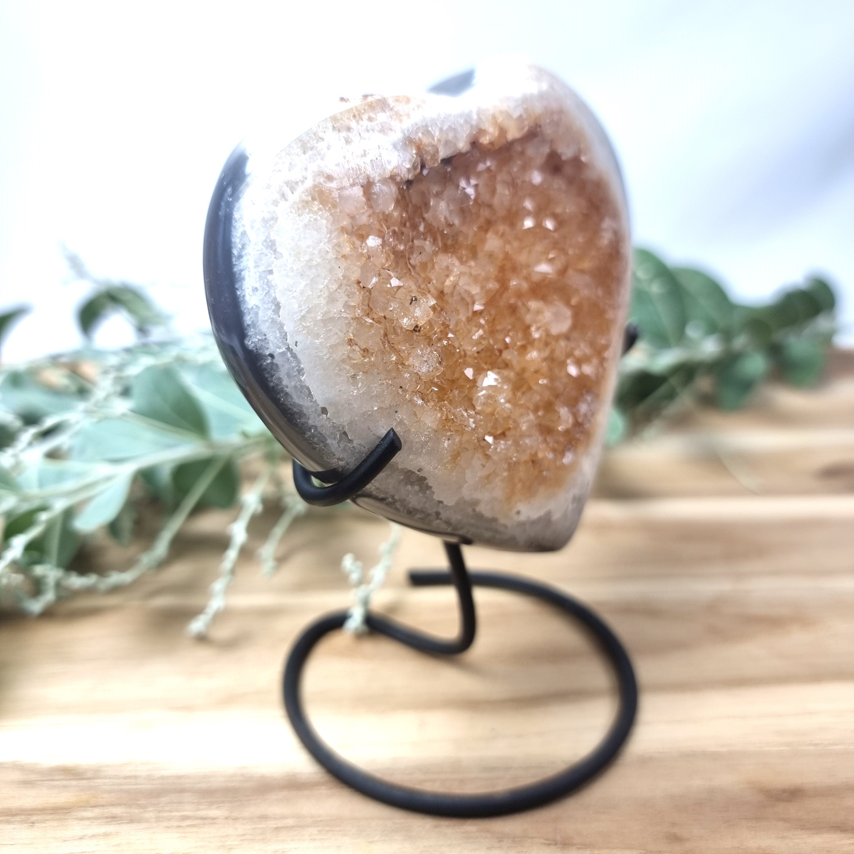 Citrine Heart Geode, Extra Quality, metal stand, 1.00 lbs & 4.33" Tall #by Brcrystals