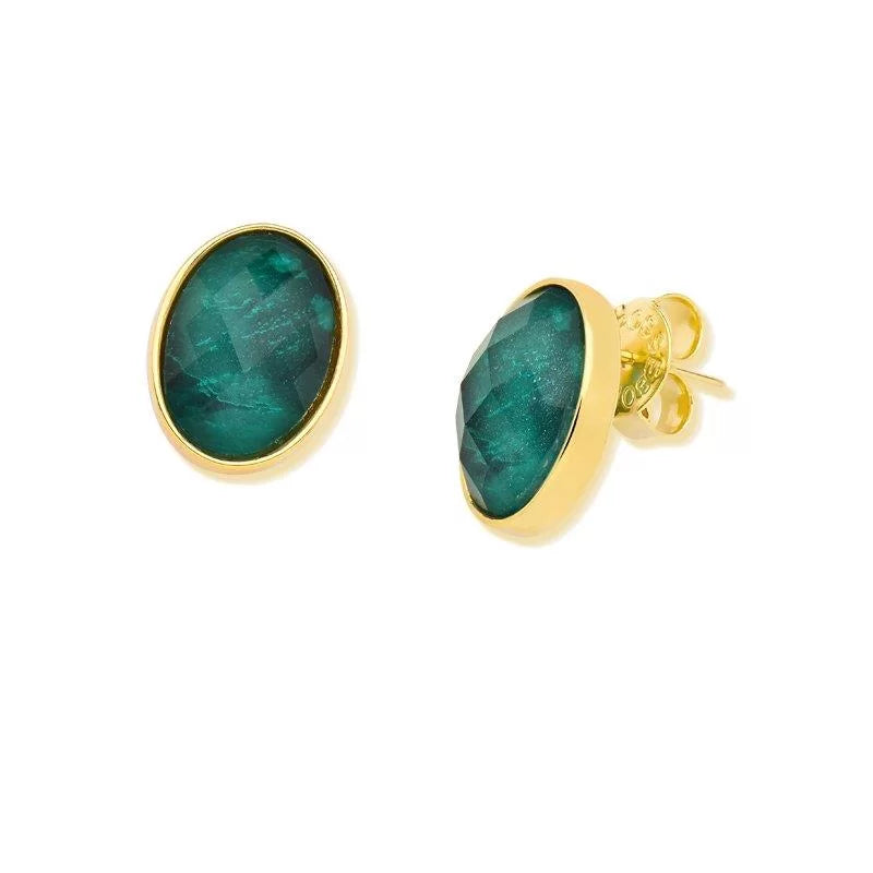 Gold-plated emerald earrings