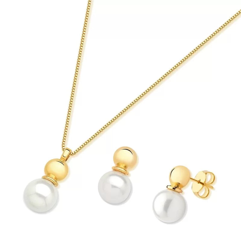Gold Plated Pearl Earring and Necklace Set