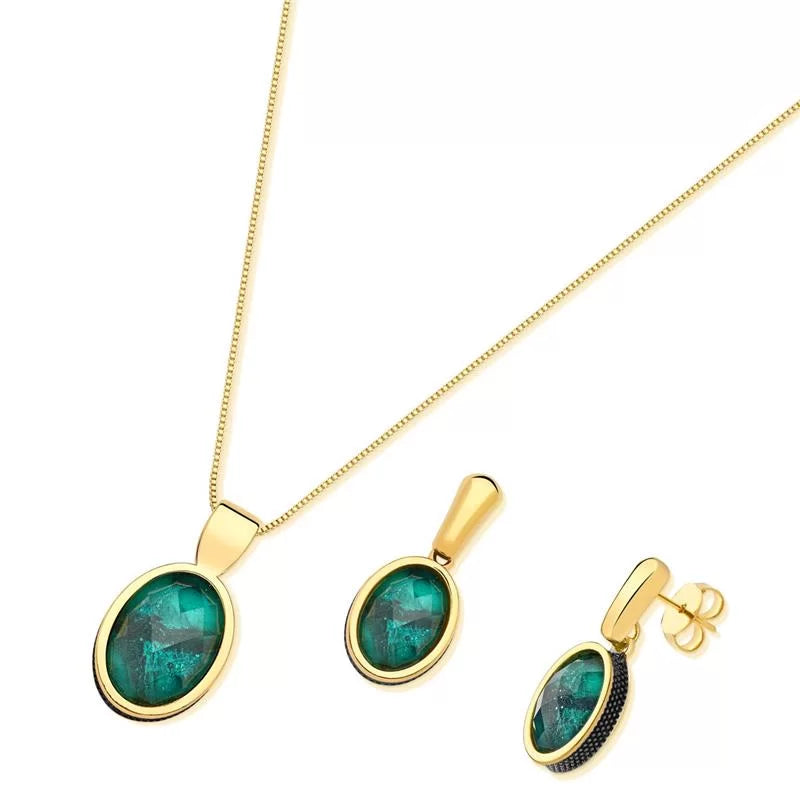 Gold Plated Emerald and Black Rhodium Plated Set