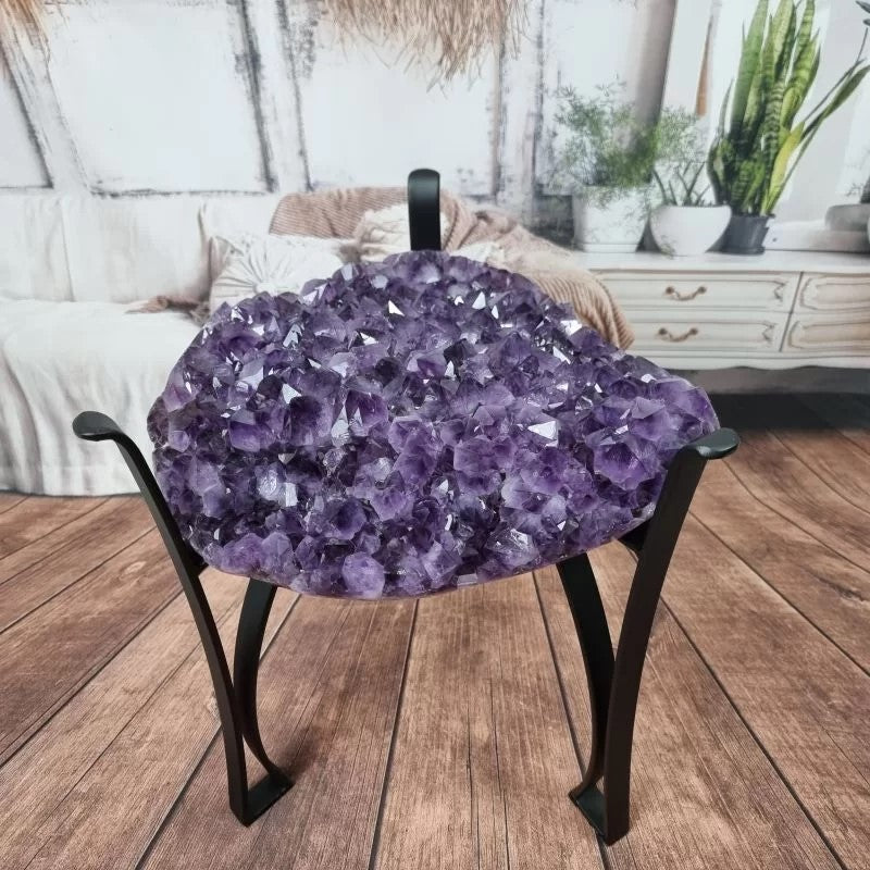 Amethyst Geode Side Table with Metal Legs - Purple Stone End Table - 17.70" and 28.00 lbs