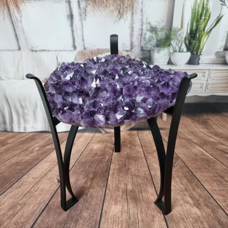 Amethyst Geode Side Table with Metal Legs - Purple Stone End Table - 17.70" and 28.00 lbs