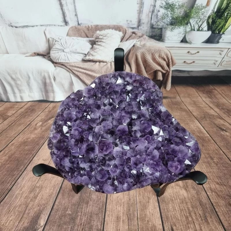 Amethyst Geode Side Table with Metal Legs - Purple Stone End Table - 17.70" and 28.00 lbs