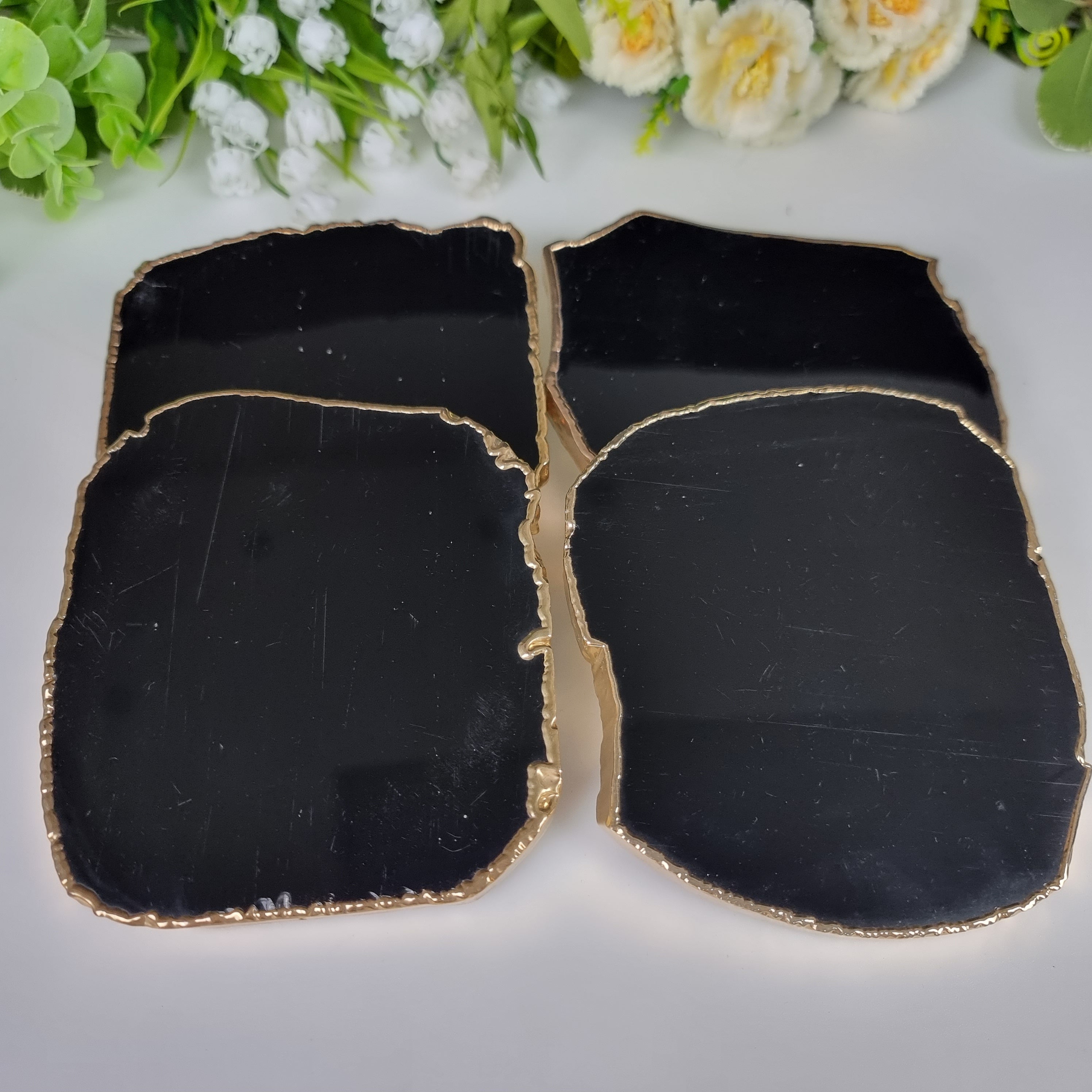 Posavasos de cuarzo surtidos chapados en oro de 10 a 13 cm - 4 piezas Peso total 1,20 kg