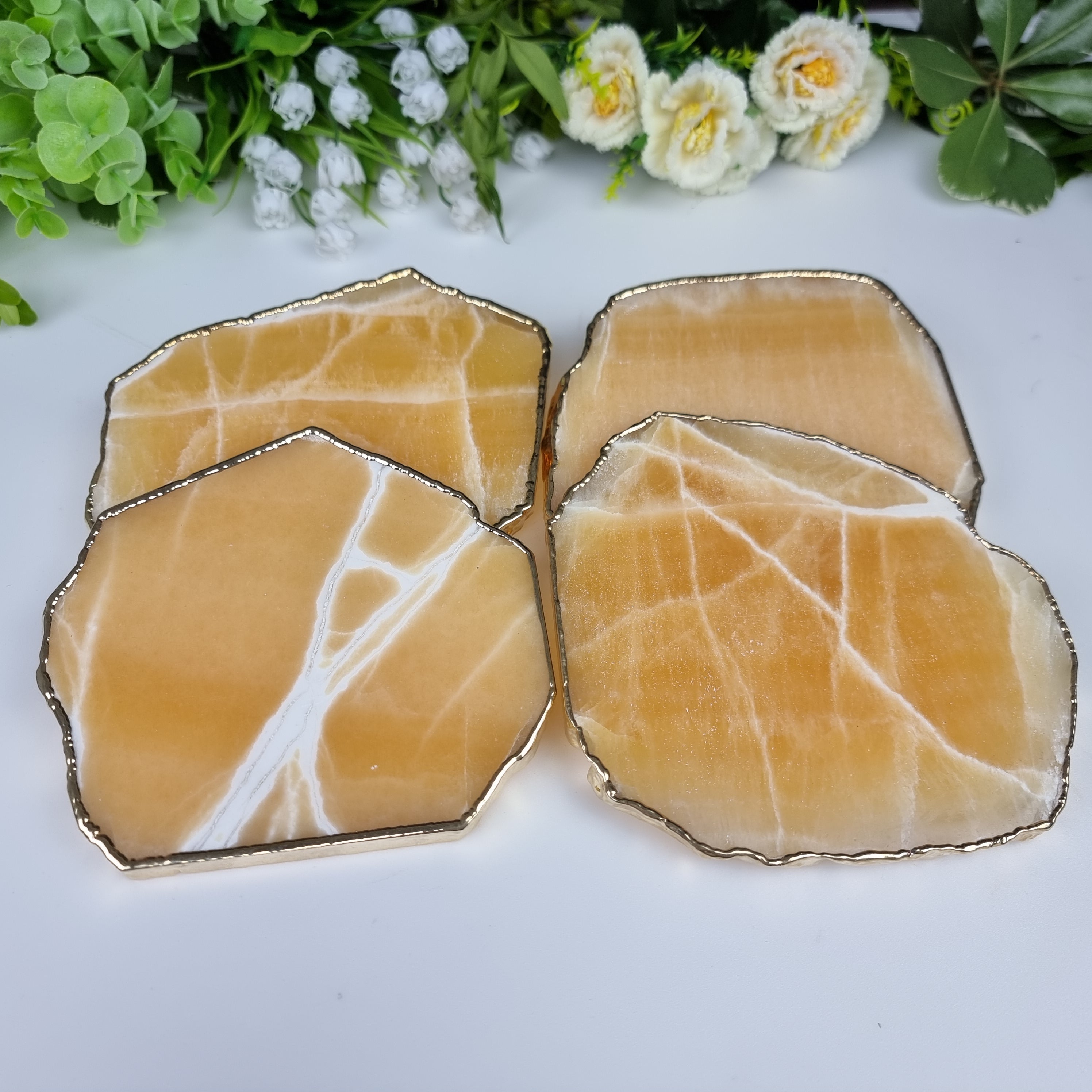 Posavasos de cuarzo surtidos chapados en oro de 10 a 13 cm - 4 piezas Peso total 1,20 kg