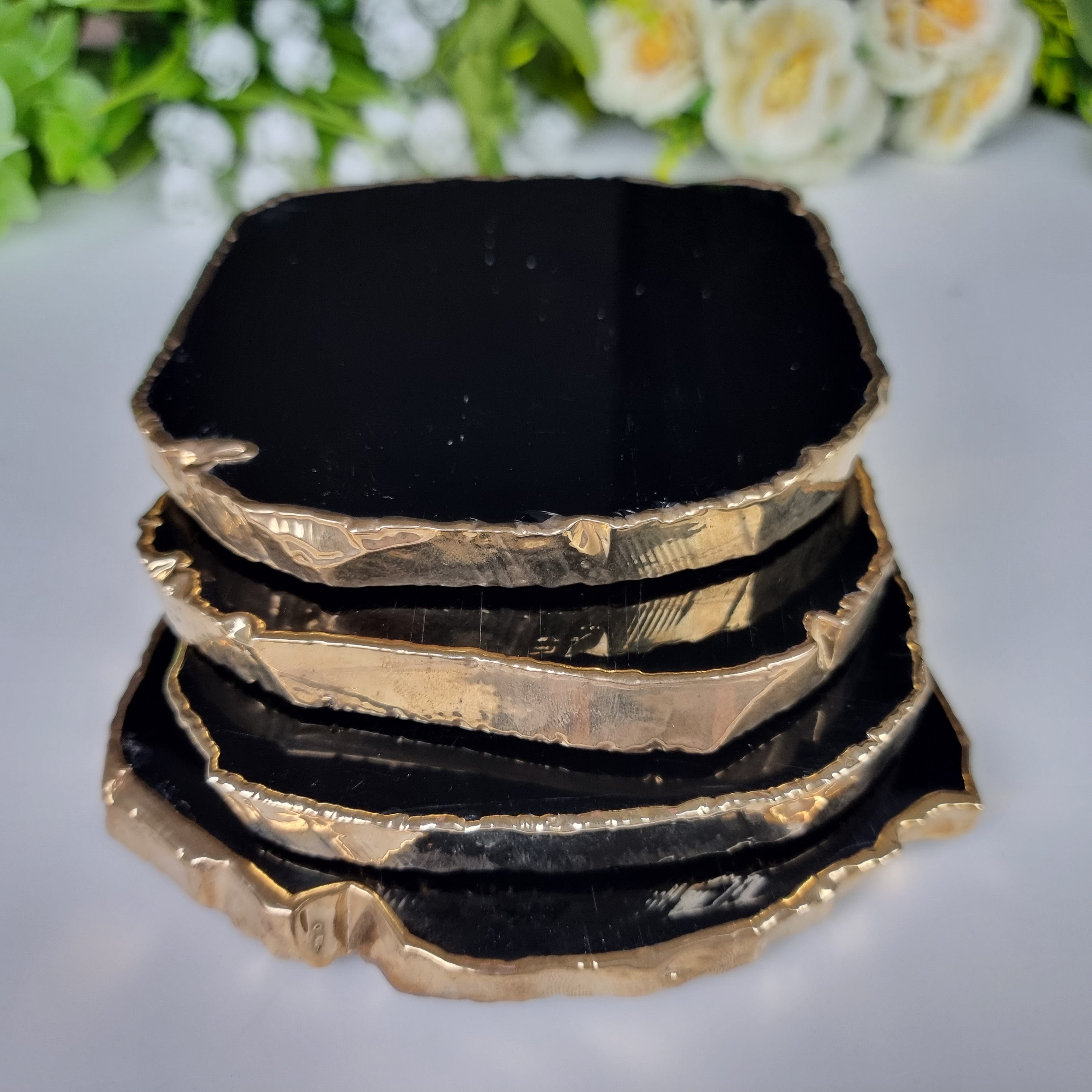Posavasos de cuarzo surtidos chapados en oro de 10 a 13 cm - 4 piezas Peso total 1,20 kg