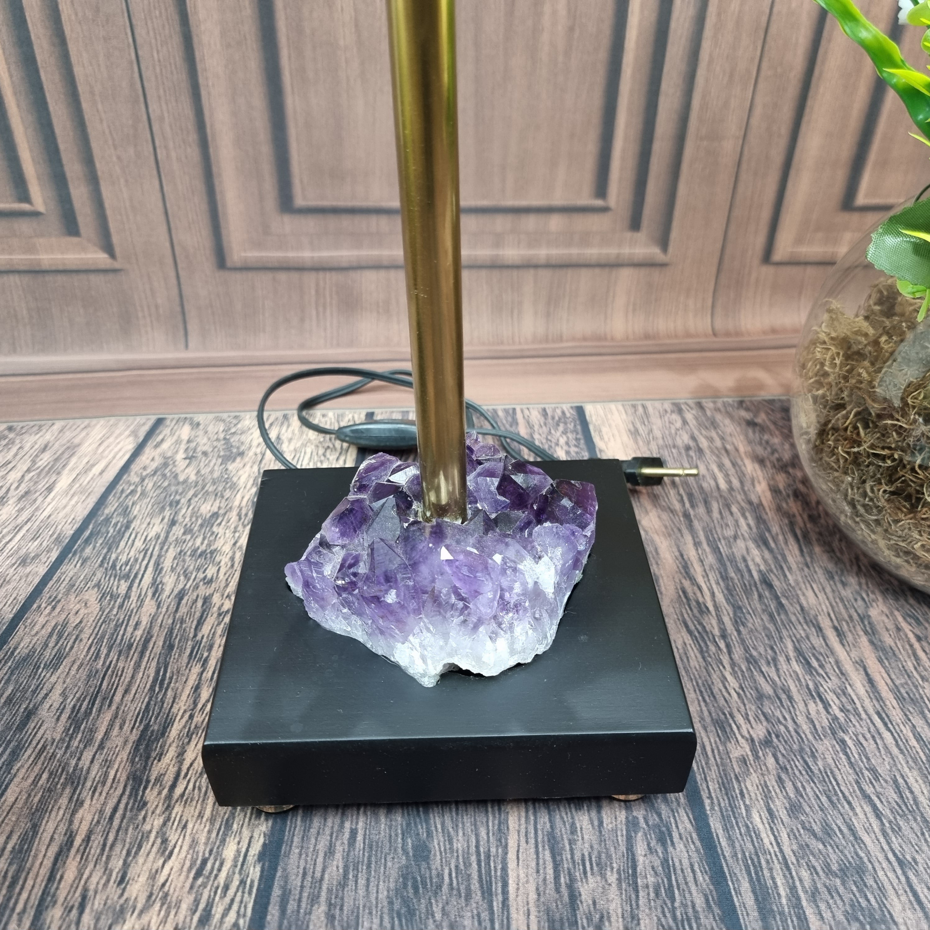 Precious Stone Lampshade 40 cm High with Wooden Base with Electrical System