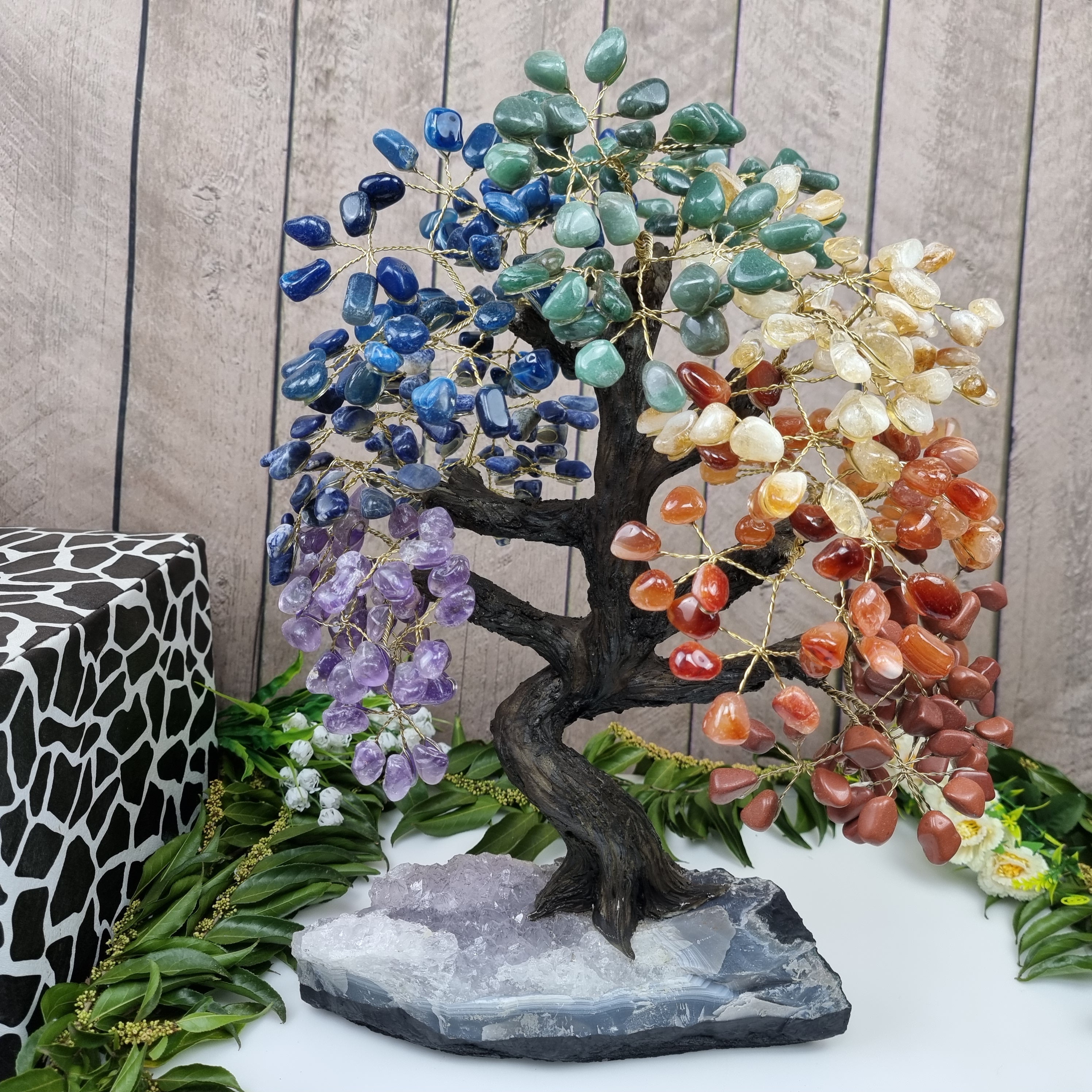 Tree 7 chakras rainbow 48 branches precious stones 350 stones 40 cm he