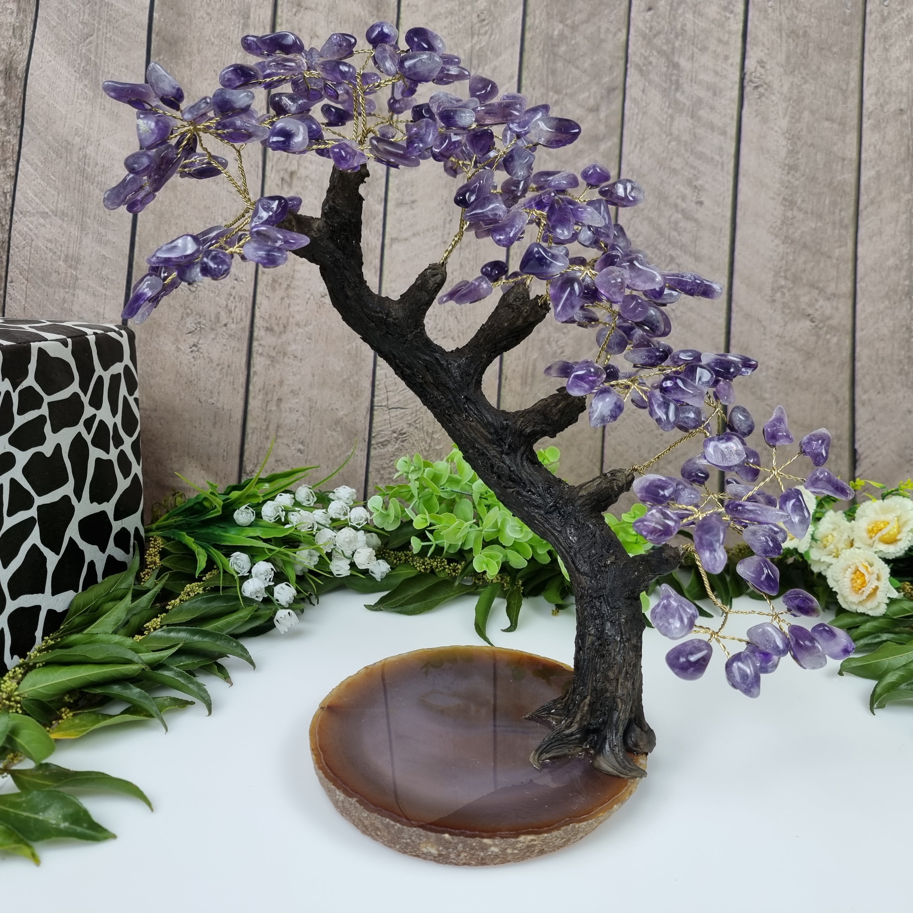 Amethyst Tree Wine Holder agate base, 44 branches and 220 stones, 40 cm high, weight 2.450 kg