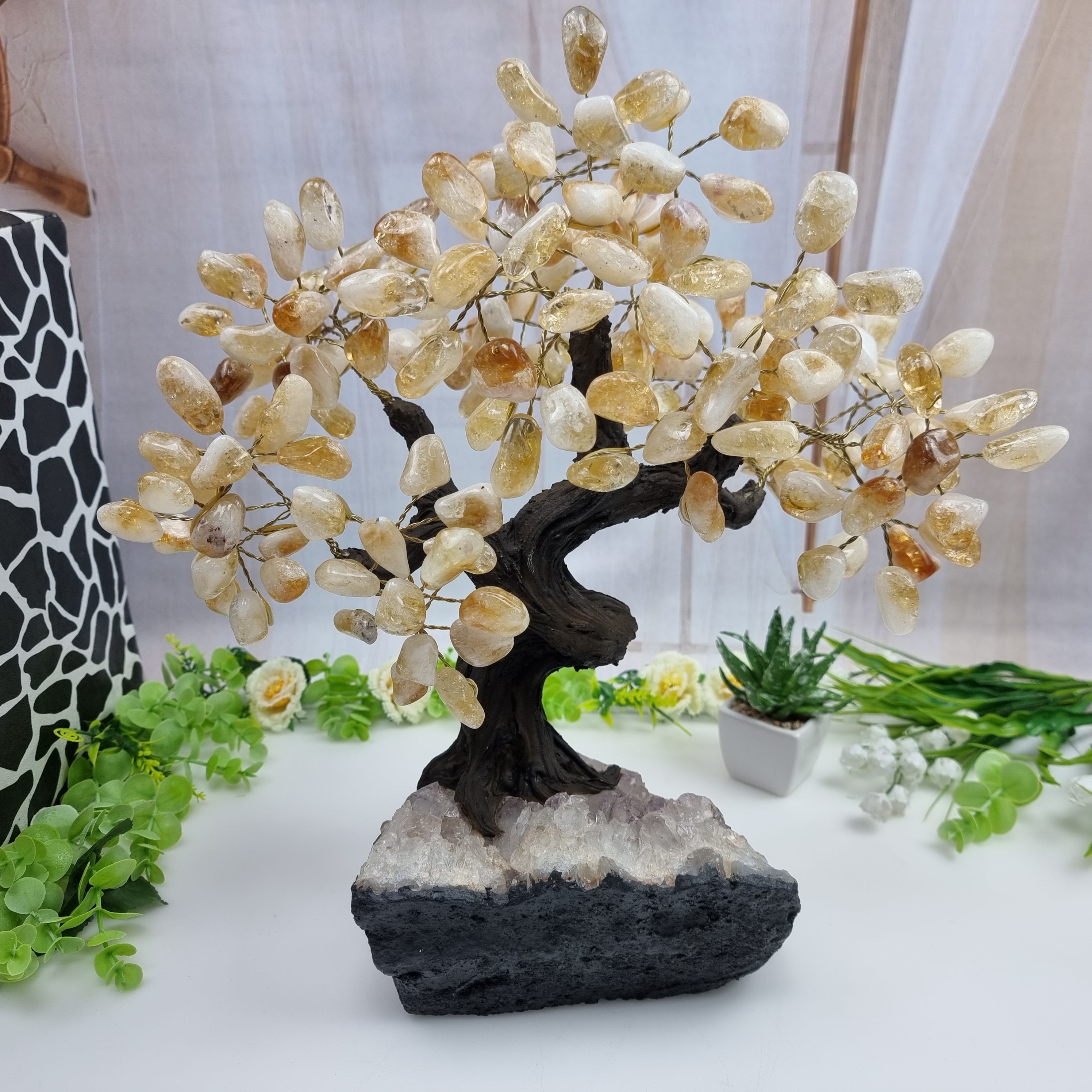 Natural STONE Trees | 180 Stones, 36 branches | Amethyst Base with 30 cm height - BR Crystals Handmade Piece