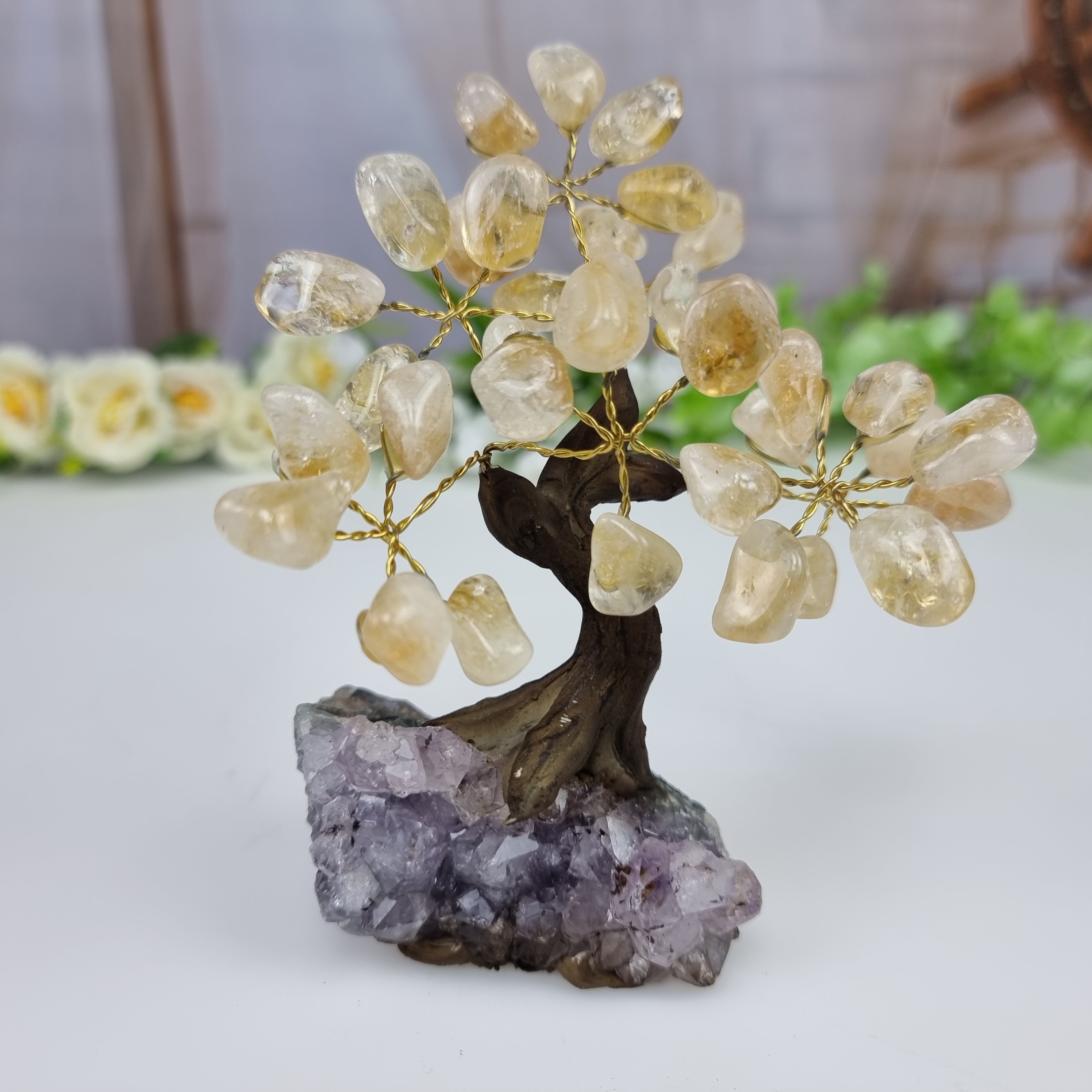 Tree of precious stones 7 branches and 35 stones 10 cm height weight 0.500 kg