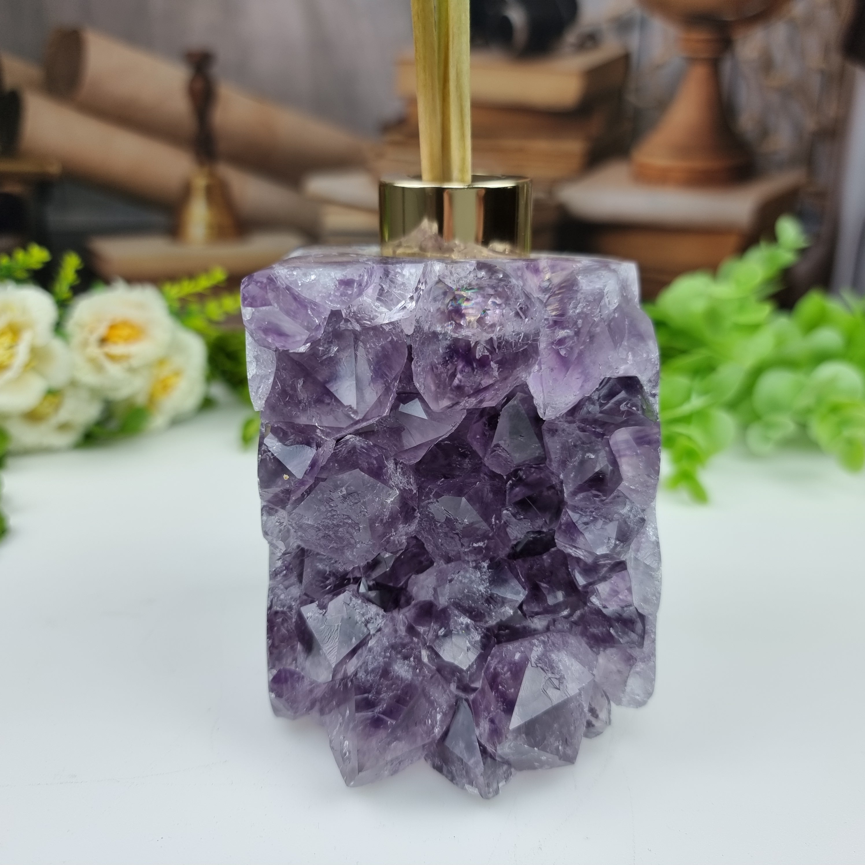 Natural Amethyst Diffuser with Gold or Silver Mouthpiece height 12 cm Weight 1.00 kg