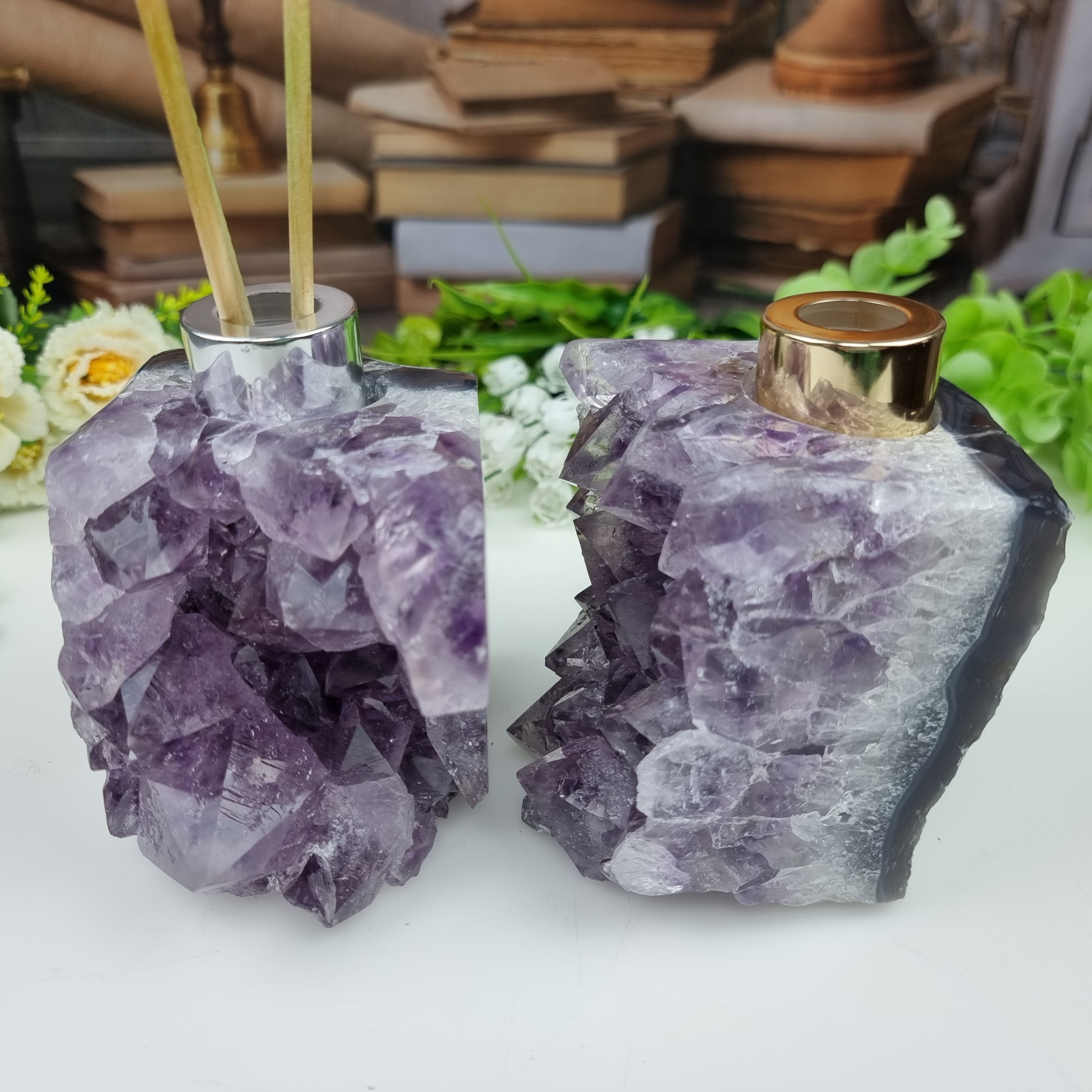 Natural Amethyst Diffuser with Gold or Silver Mouthpiece height 12 cm Weight 1.00 kg