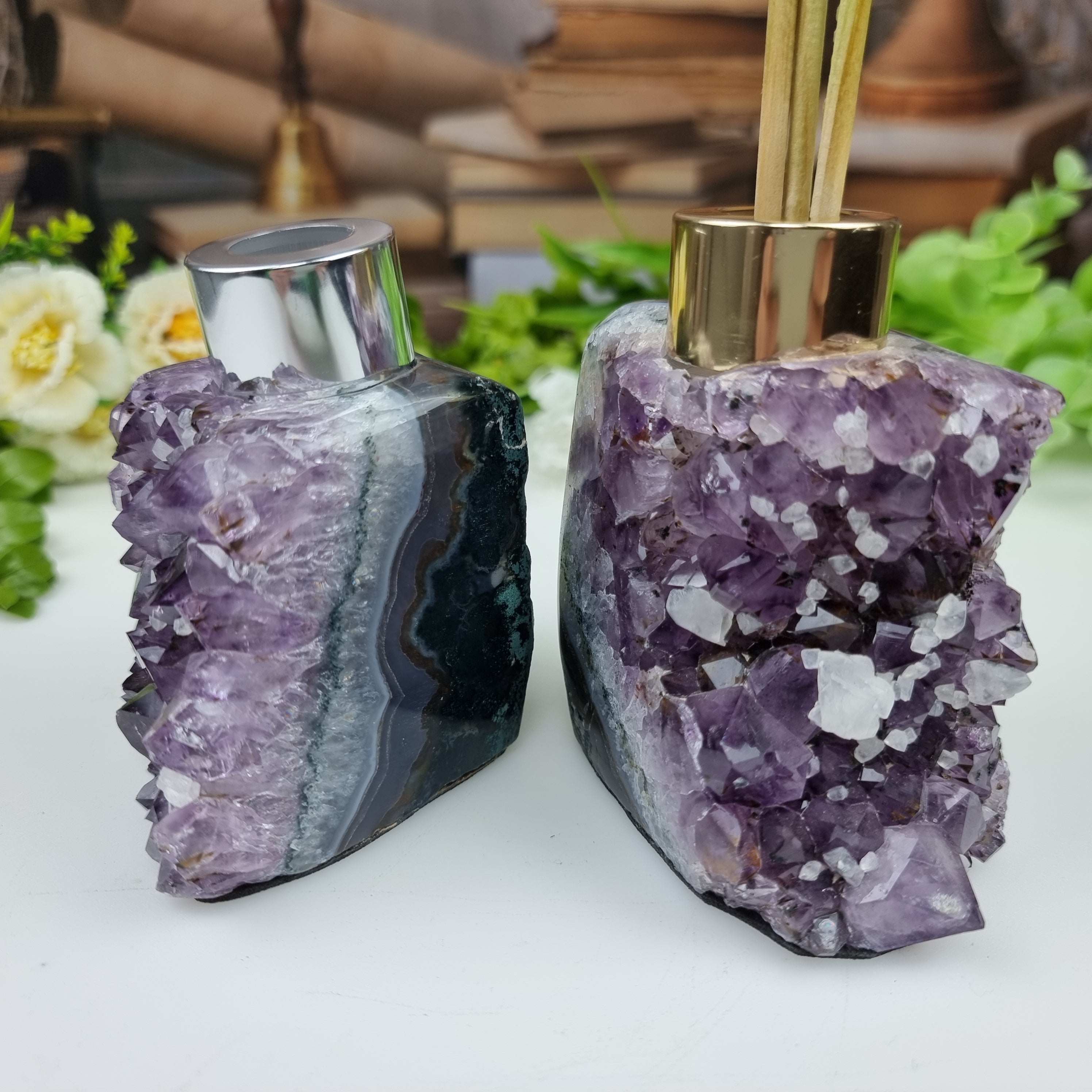 Natural Amethyst Diffuser with Gold or Silver Mouthpiece height 12 cm Weight 1.00 kg