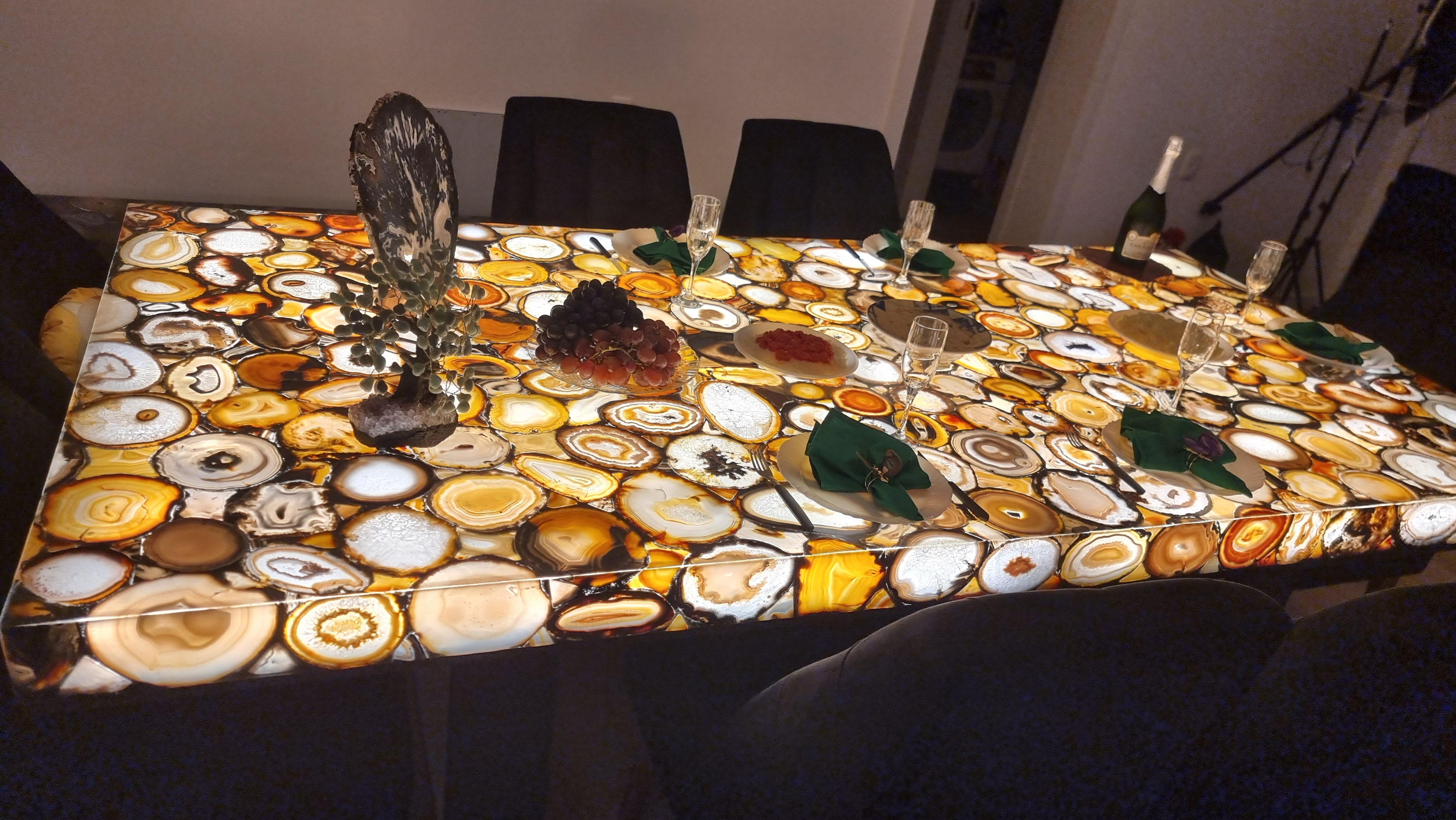 Dining Table in Resin Designed Agates with LED Lighting 2.80m x 1.35m Extra Quality