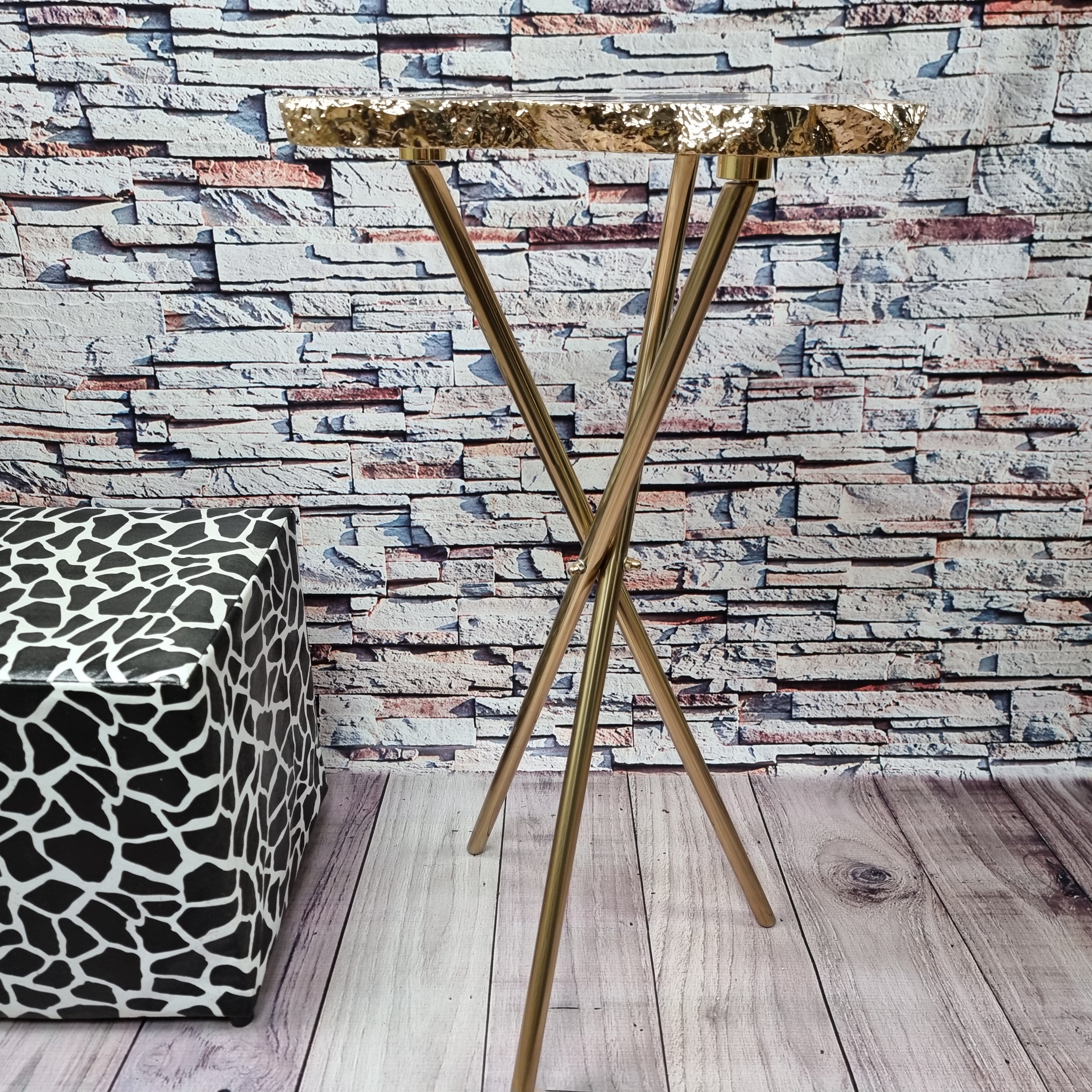 PINK QUARTZ Side Table | Gold Brass Tripod Base | 60 cm Height - BR Crystals Handmade Piece