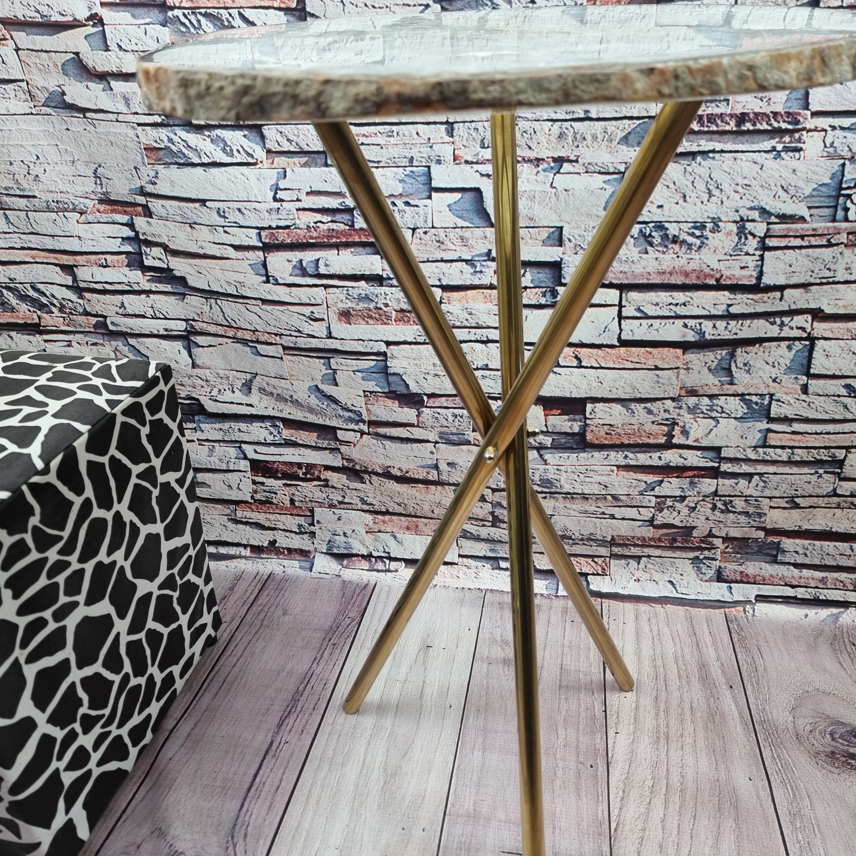 Special White Agate Side Table | Gold Brass Tripod Base | 60 cm Height - BR Crystals Handmade Piece
