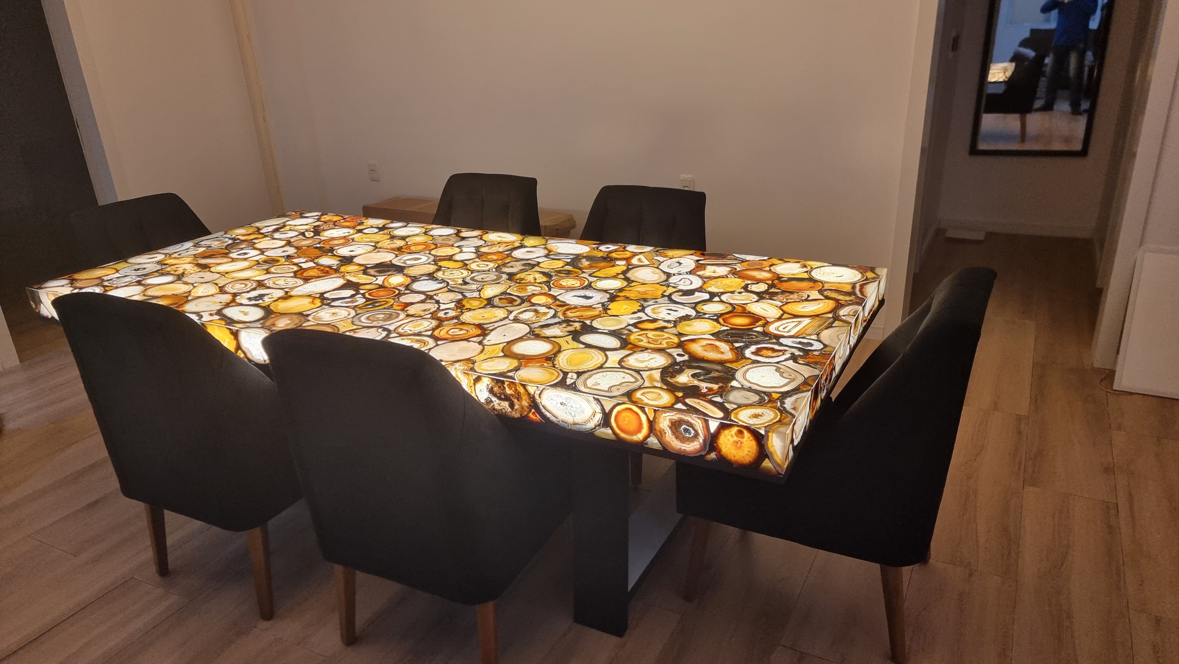 Dining Table in Resin Designed Agates with LED Lighting 2.80m x 1.35m Extra Quality